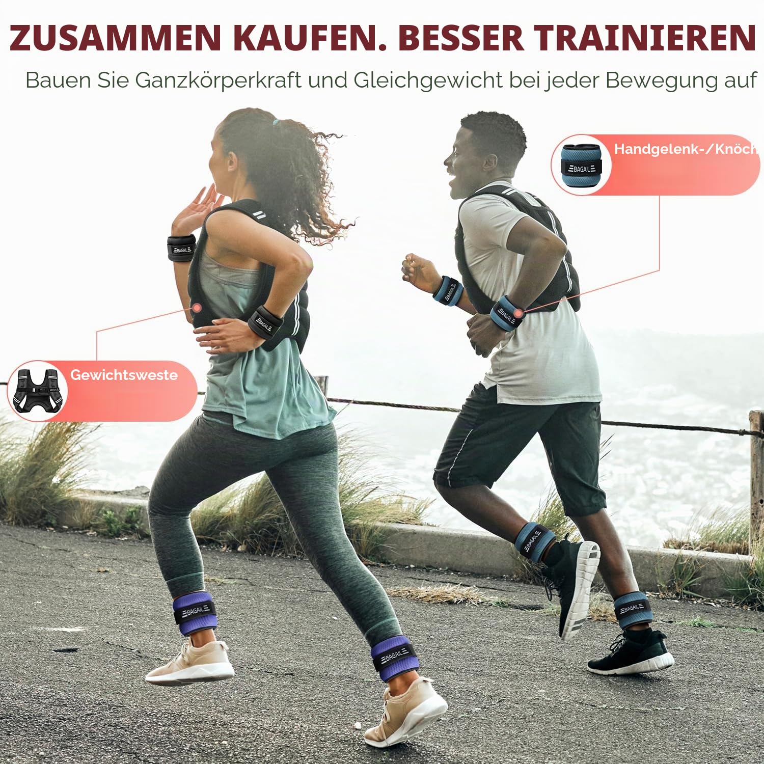 BAGAIL Knöchel- und Handgelenkgewichte für Frauen und Männer, 0,23–2,27 kg pro mit schlankem Design und sicherem Sitz, Armgewichtsset zum Gehen, Laufen, für das Heimtraining und die Physiotherapie