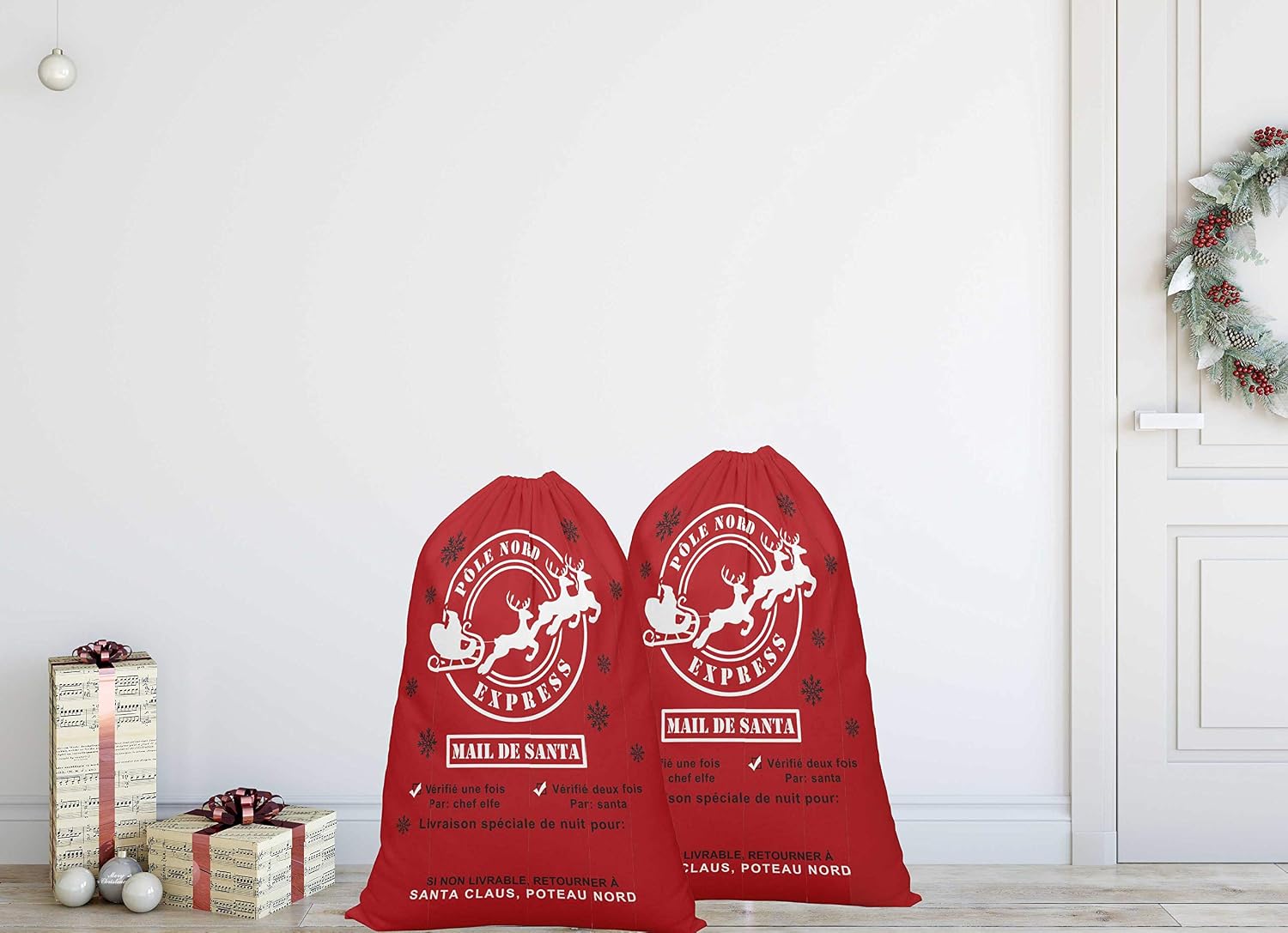 Printtoo 2 Pcs Santa Gift Sack for Kids Presents Xmas Bag Christmas Sack Personalized Bags Large 27x20 Inch