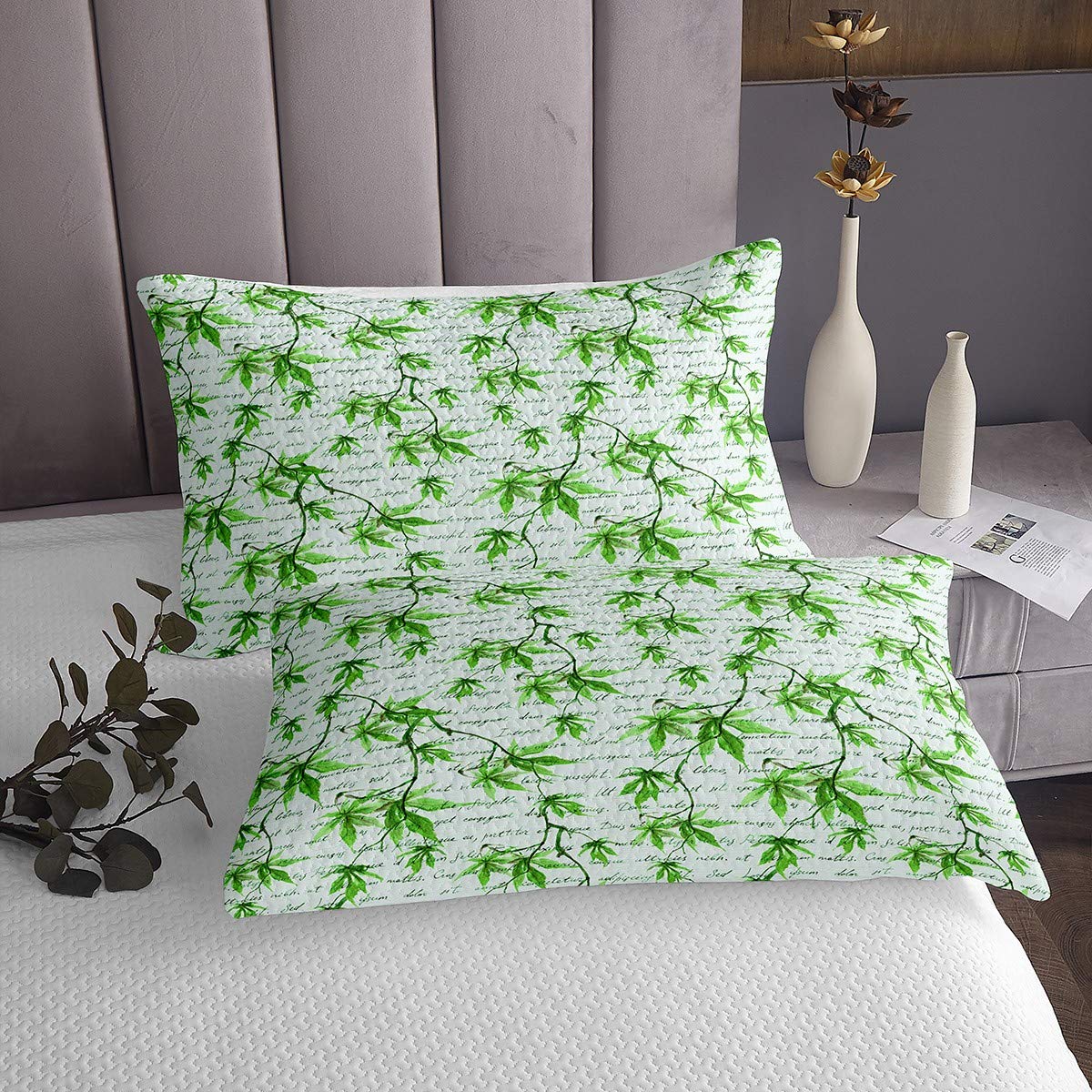 Copriletto con foglie tropicali, motivo foglie verdi, per bambini, ragazzi, ragazze, rami botanici, set copriletto con 2 federe, 3 pezzi per letto240x220cm