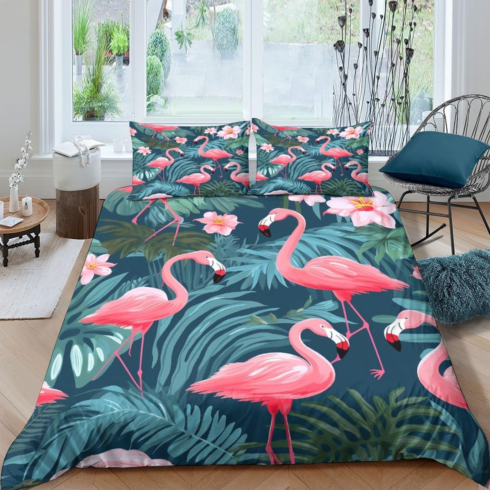Ctjqhvkz Style-2 3D Printed Flamingo Tropical Fitted Sheet Microfiber Soft Mattress Cover Pink Leaves Pattern For Bedroom Guest Room Decor Single（135X200cm）