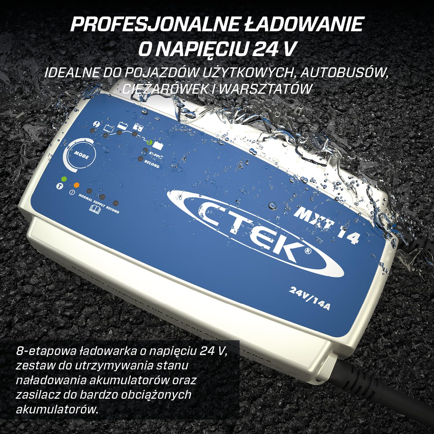CTEK MXT 14 Profesjonalna Ładowarka 24 V I Zasilacz, Ładowarka Do Pojazdów Użytkowych, Autobusów, Warsztatów I Ciężarówek, Zasilanie, Regeneracja I Tryb AGM Z Wbudowanym Czujnikiem Temperatury