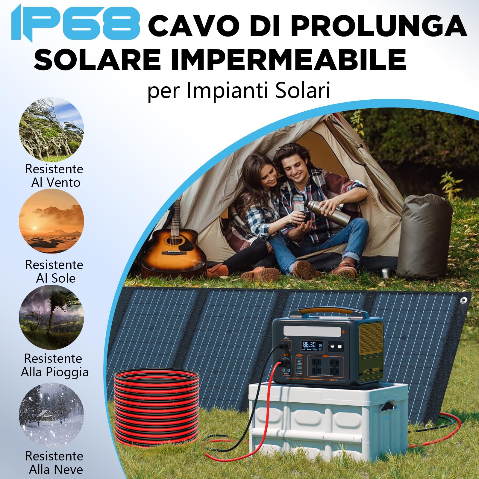 Oududianzi Cavo Solare 6mm2 10m, Prolunga Solare Pannello Cavo 10/15/20/30/40/50m, H1Z2Z2-K Cavi Fotovoltaico 6mm2 per Pannello Solare, Inverter e Regolatore di Carica (6mm² 10m)
