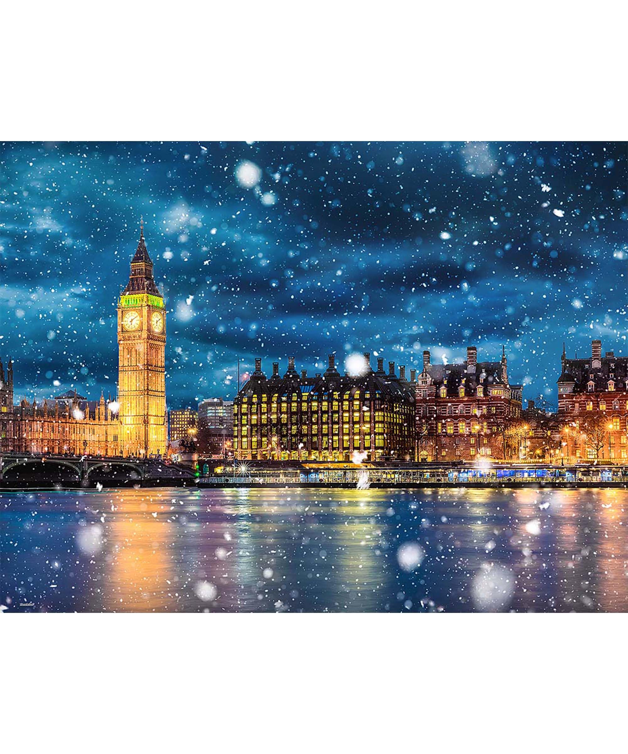 PieceRelax PieceClicks Plastic Jigsaw Puzzles for Adults 1000 Pieces London Puzzle The Thames on a Snowy Night - 25.2 x 18.9 Inches, Snowy Night Cityscape Jigsaw Puzzle [U1141]