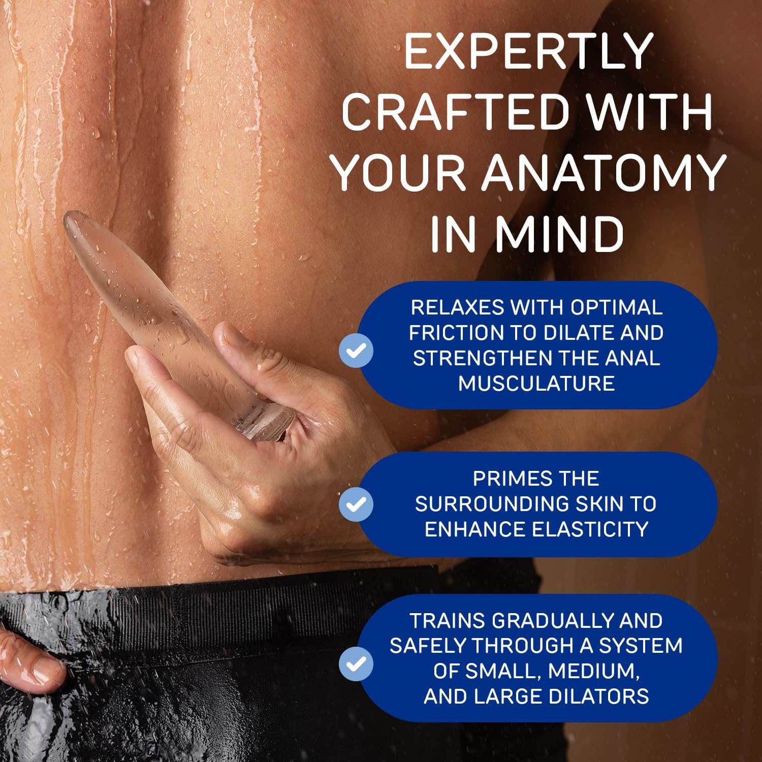 Glass Anal Dilator Set, 3-Piece Trainer Butt Plug Kit, Body-Safe Borosilicate Glass Plugs with Temperature-Adjustable Surface