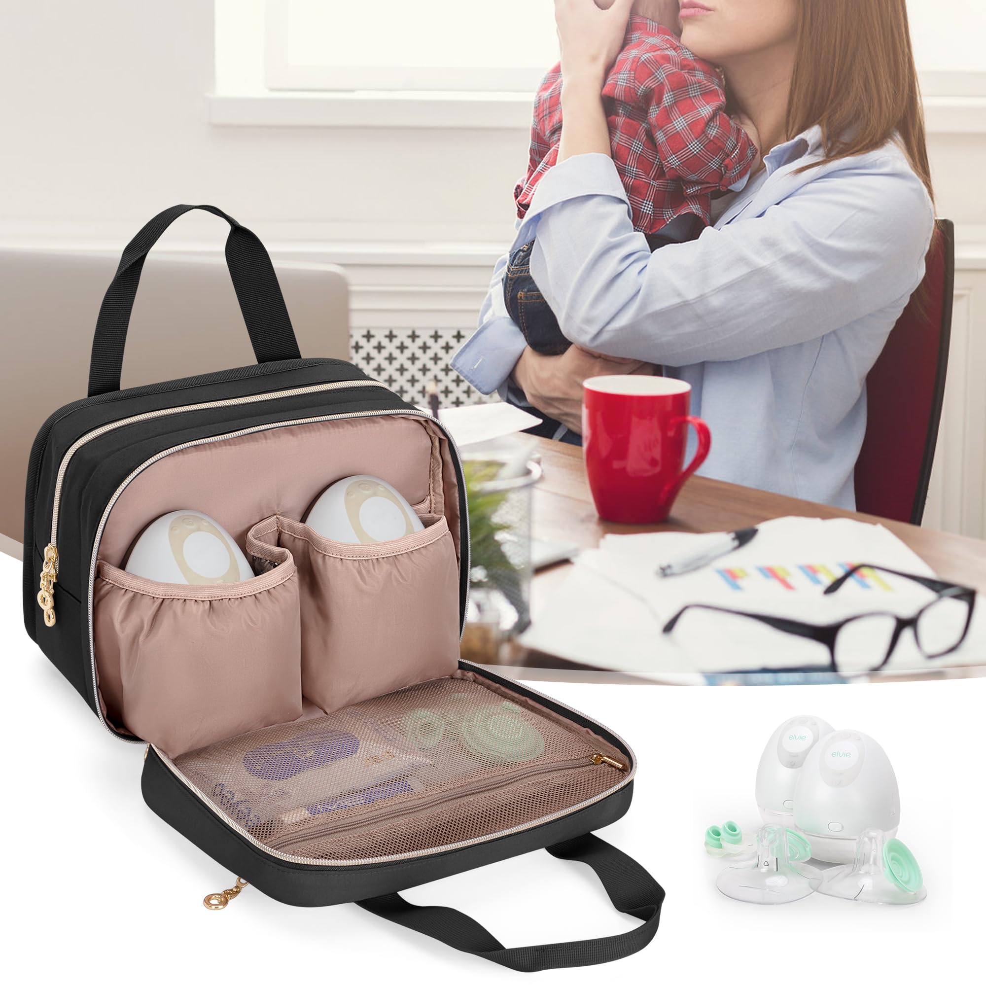 Damero Borsa per Tiralatte Indossabile, Compatibile con Tiralatte Medela, Elvie, Willow e Momcozy, Borsa Termica Biberon per Tiralatte per Mamme Lavoratrici, Nero