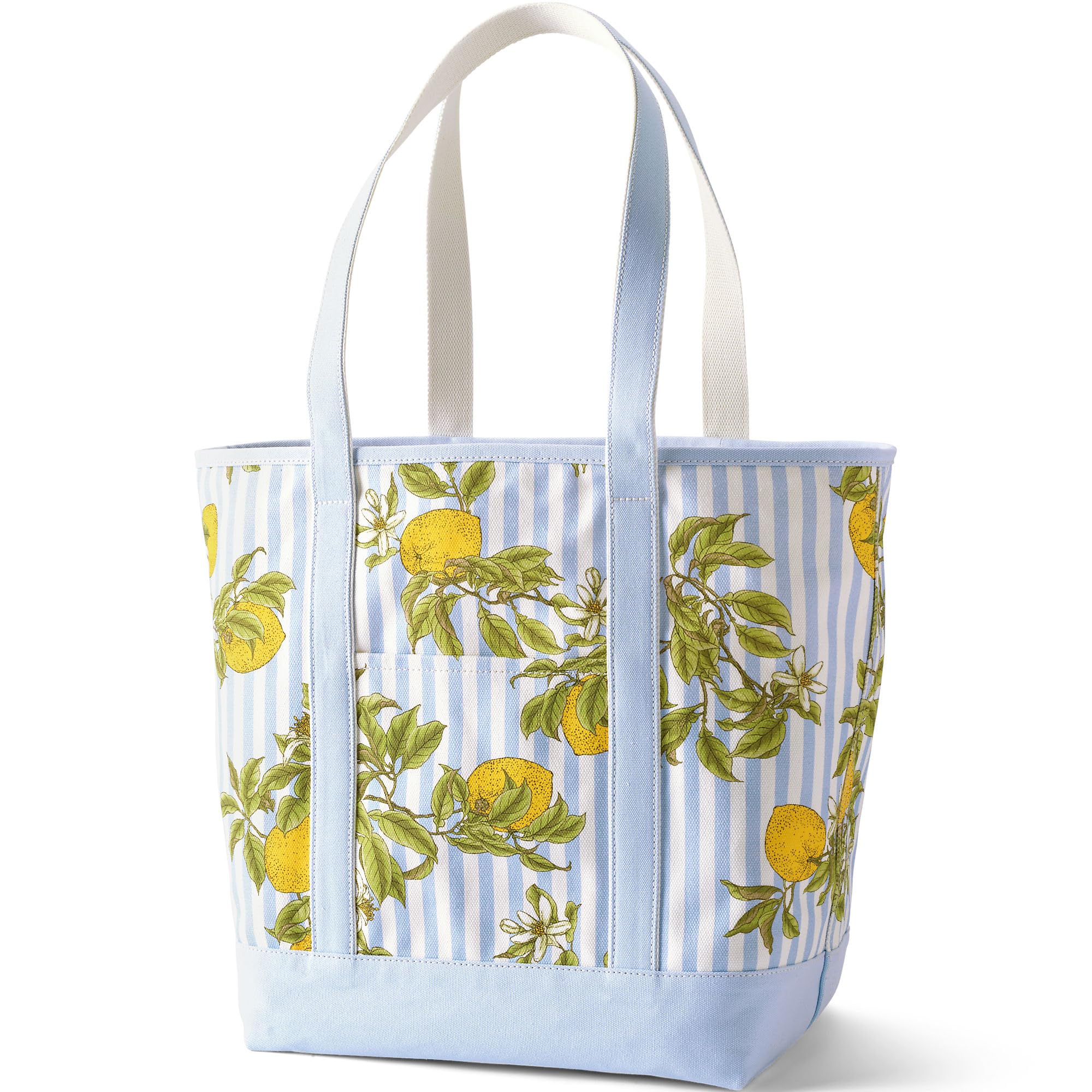Lands' End Open Top Canvas Tote Bag | 100% Cotton Canvas, Five Pockets, Key Strap, Water-Resistant Base, Stands Upright, Beach Bag, Travel Tote, Grocery Tote