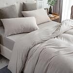 PURE ERA Jersey Ensemble de housses de duvet en tricot 100% T-Shirt Cotton Super Soft Comfy 3pc Ensemble de literie avec fermeture à glissière (Heather Beige, Roi)