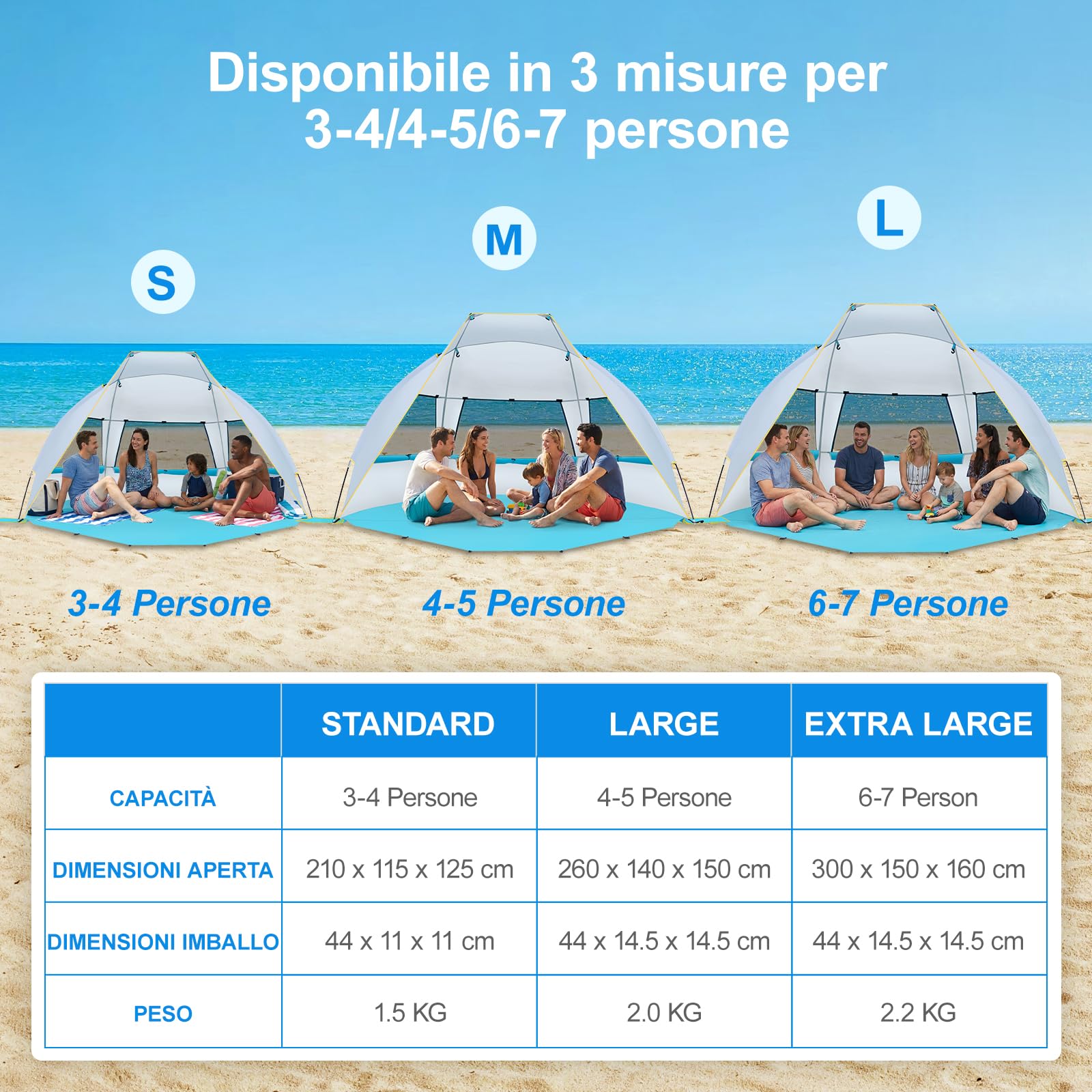 WolfWise Tenda da Spiaggia Portatile UPF 50+, Tenda Parasole a con Pavimento Estensibile, ideale per campeggio e attività all'aperto