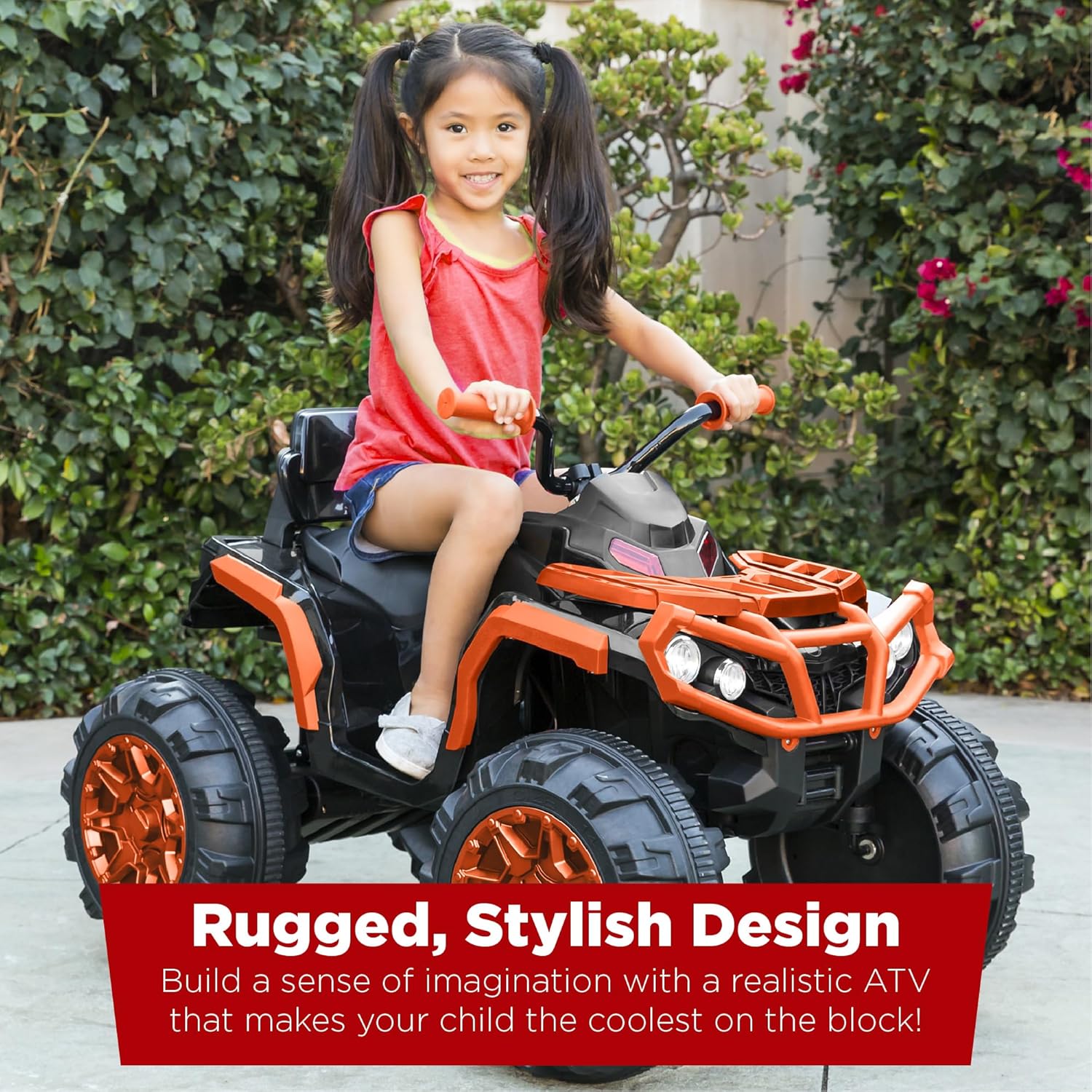 Best Choice Products 12V Kids Ride-On Electric ATV, 4-Wheeler Quad Car Toy w/Bluetooth Audio, 3.7mph Max Speed, Treaded Tires, LED Headlights, Radio - Orange