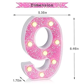Foaky Pink Light up LettersPink Party Decorations,Girls Room Decor,Glitter Marquee Numbers,Alphabet Letter Sign for Night Light Birthday Party Girls Gifts, Home Bar Decoration (9)