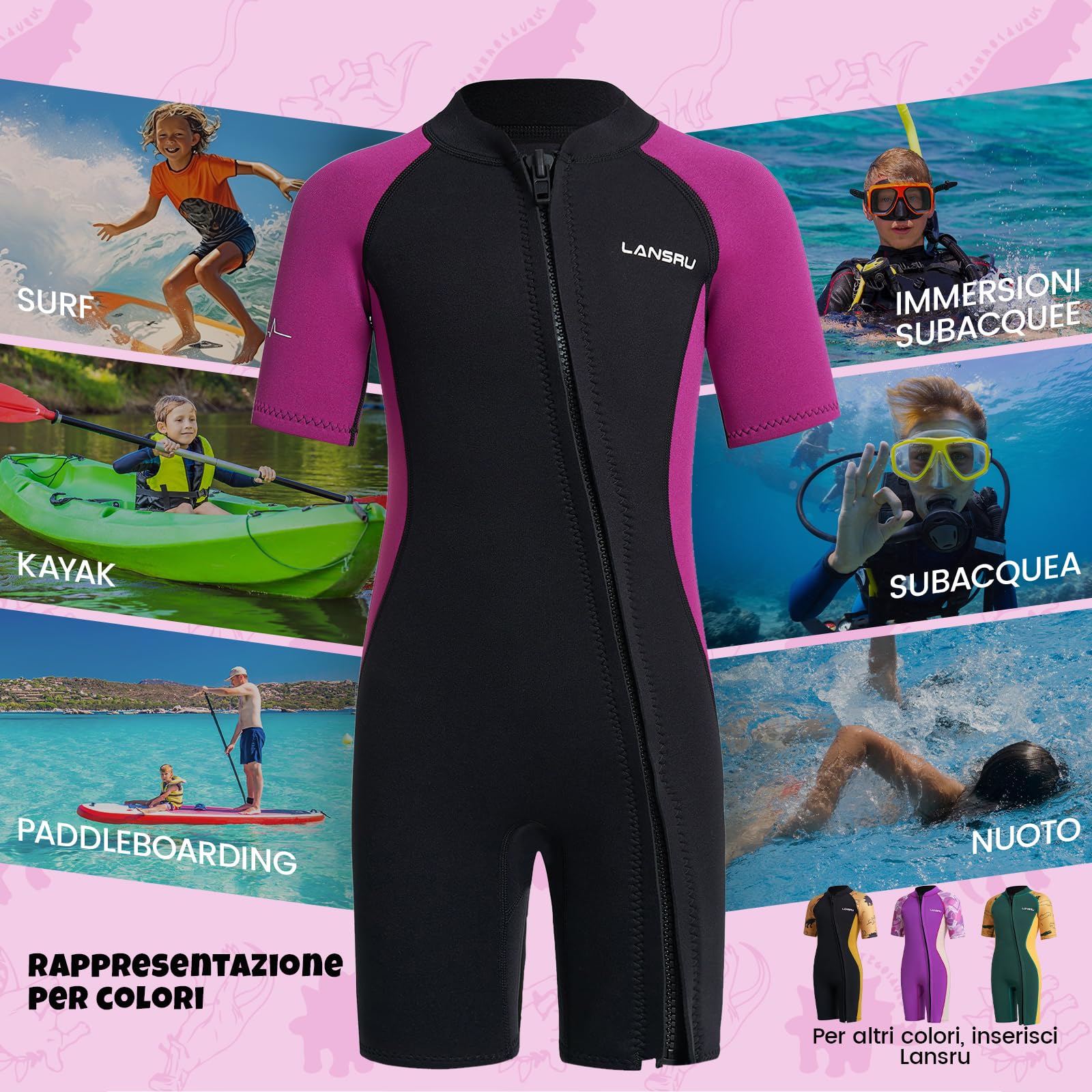 Muta in neoprene per bambini – 2,0 mm corta in neoprene per ragazzi, con chiusura lampo pionieristica, protezione UV, termica, per surf, nuoto e immersioni