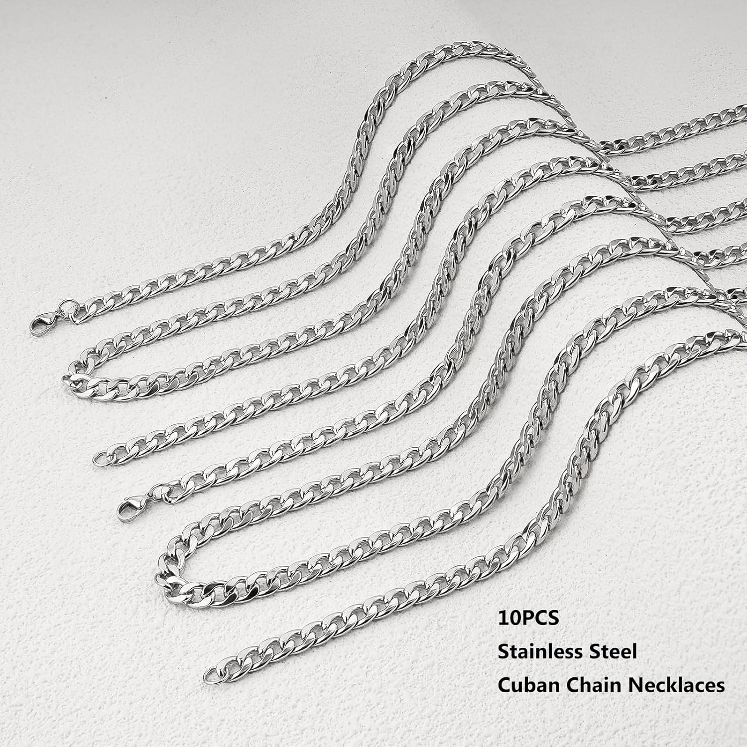 10 Pack 16inch Cuban Chain Necklace Bulk for Men and Women Chunky Stainless Steel Necklaces for Jewelry Making - Image 3