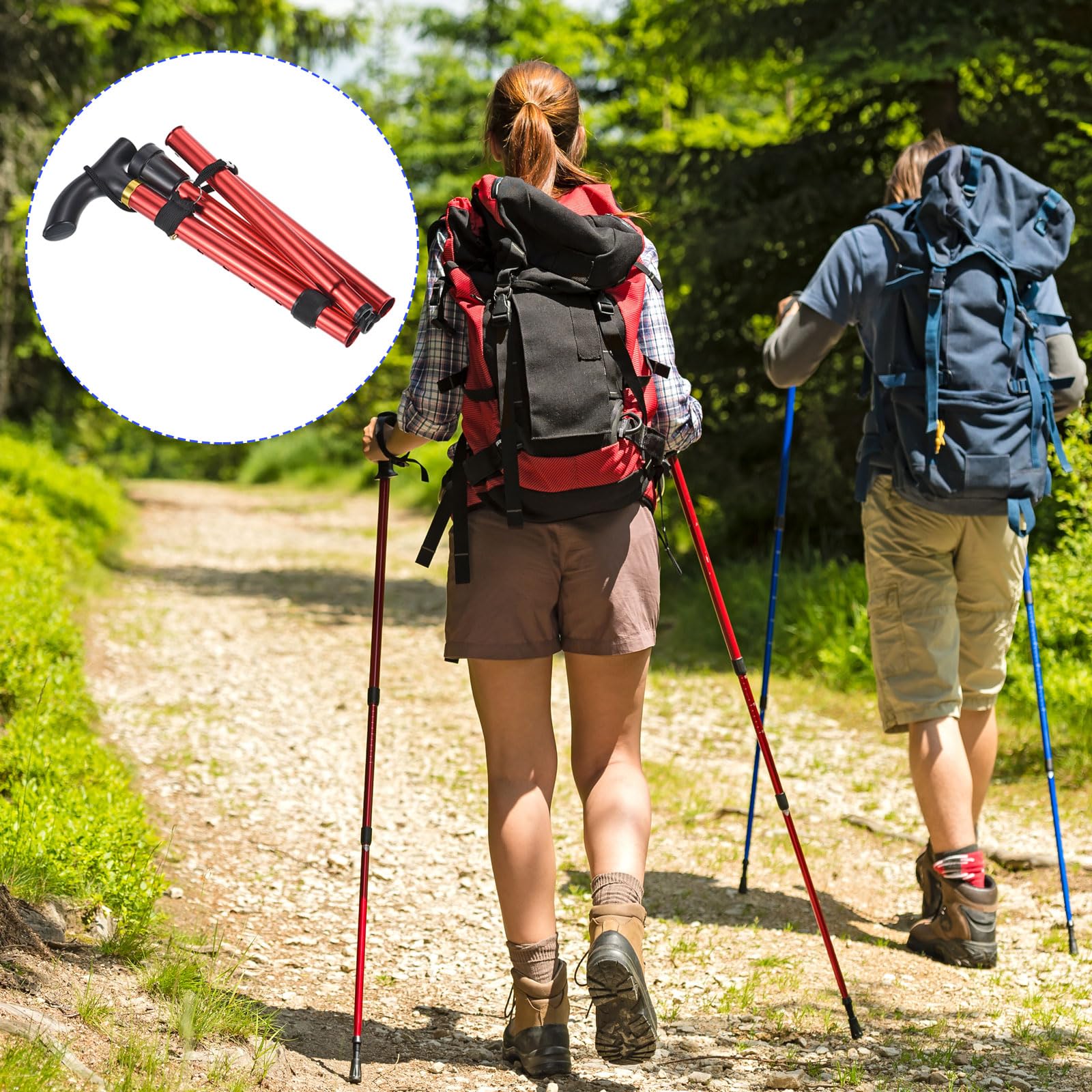 M METERXITY Trekking Poles - Collapsible Hiking Walking Sticks, Telescopic & Folding, Apply to Men Women Walking Backpacking (33-37", Red) - Image 2