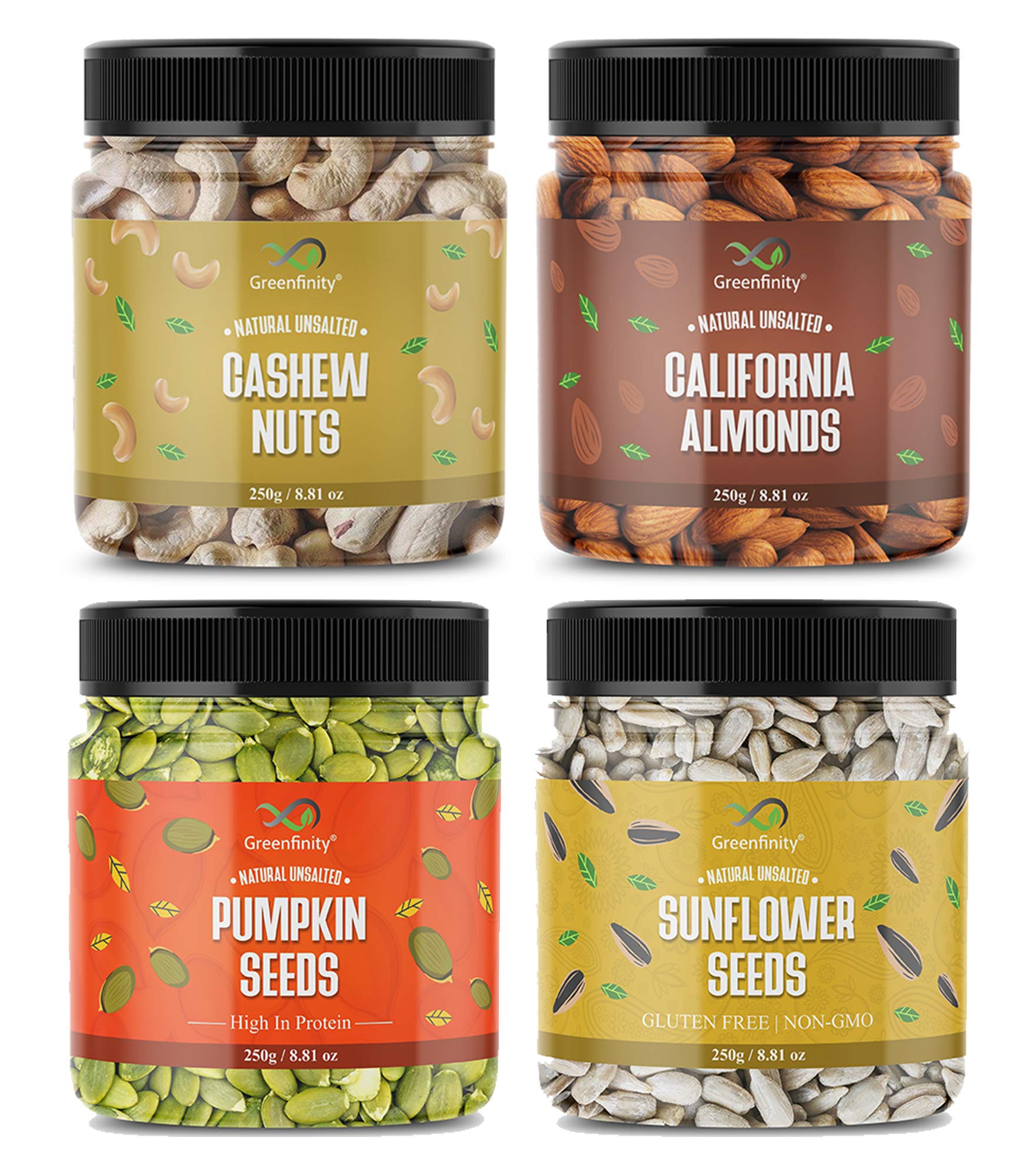 GreenFinity Seeds & Dry Fruits Combo Pack - (250g * 4) 1kg (Almonds, Cashew Nuts, Pumpkin, Sunflower Seeds) - All Premium. (B08XBRM63P) Amazon Price History, Amazon Price Tracker