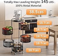 Vista 2 de JAQ Cesta giratoria de frutas, 5 niveles de metal resistente, estante de almacenamiento de cocina, carritos sin montaje en ruedas rodantes
