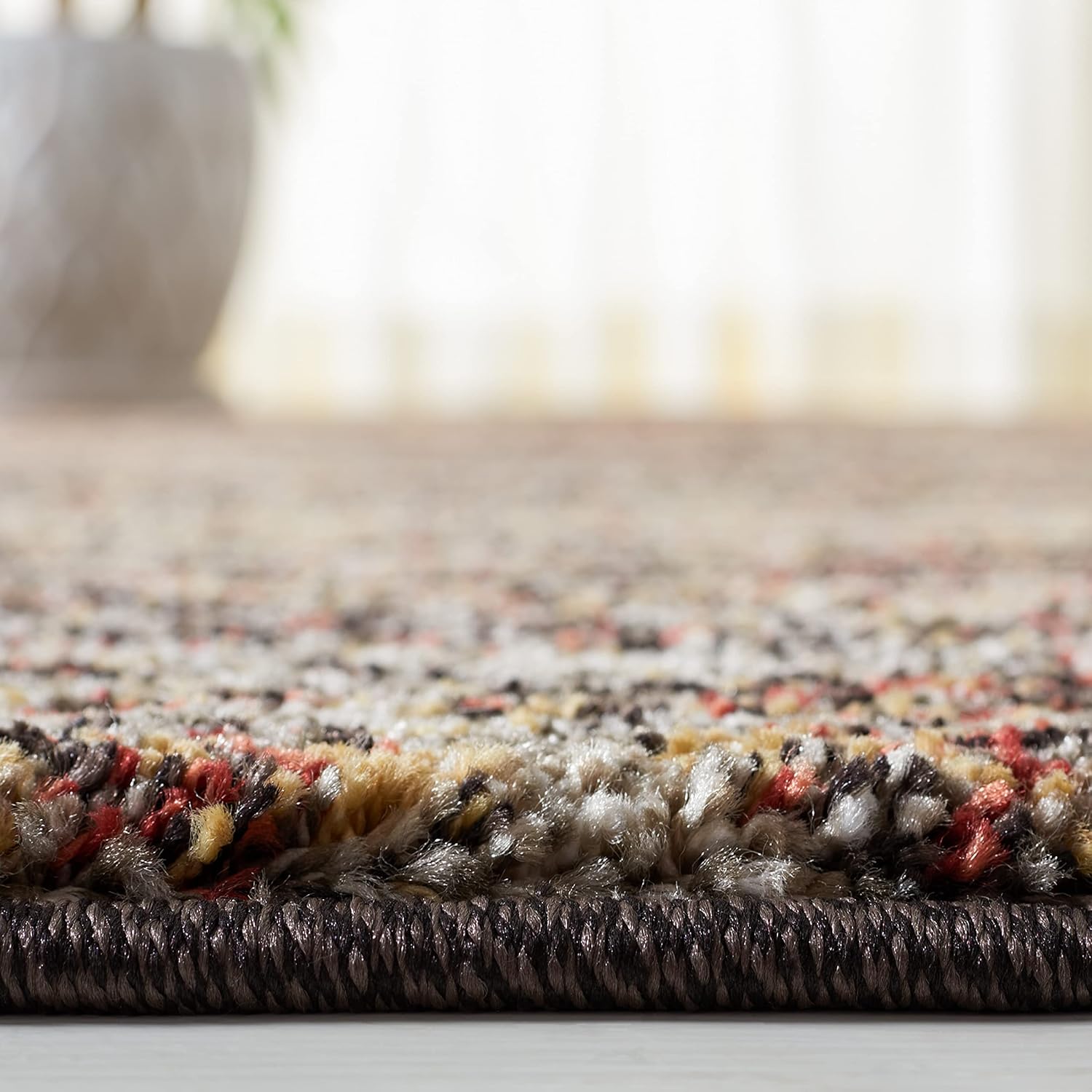 Ivory and Grey Abstract Synthetic Area Rug