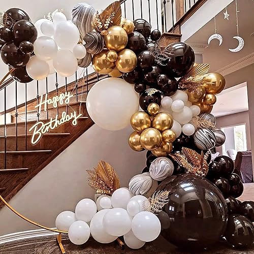 Miniatura 7 de Kit de guirnalda de globos de Año Nuevo, 159 unidades, globos de mármol dorado y blanco de metal negro para despedida de soltera, baby shower,