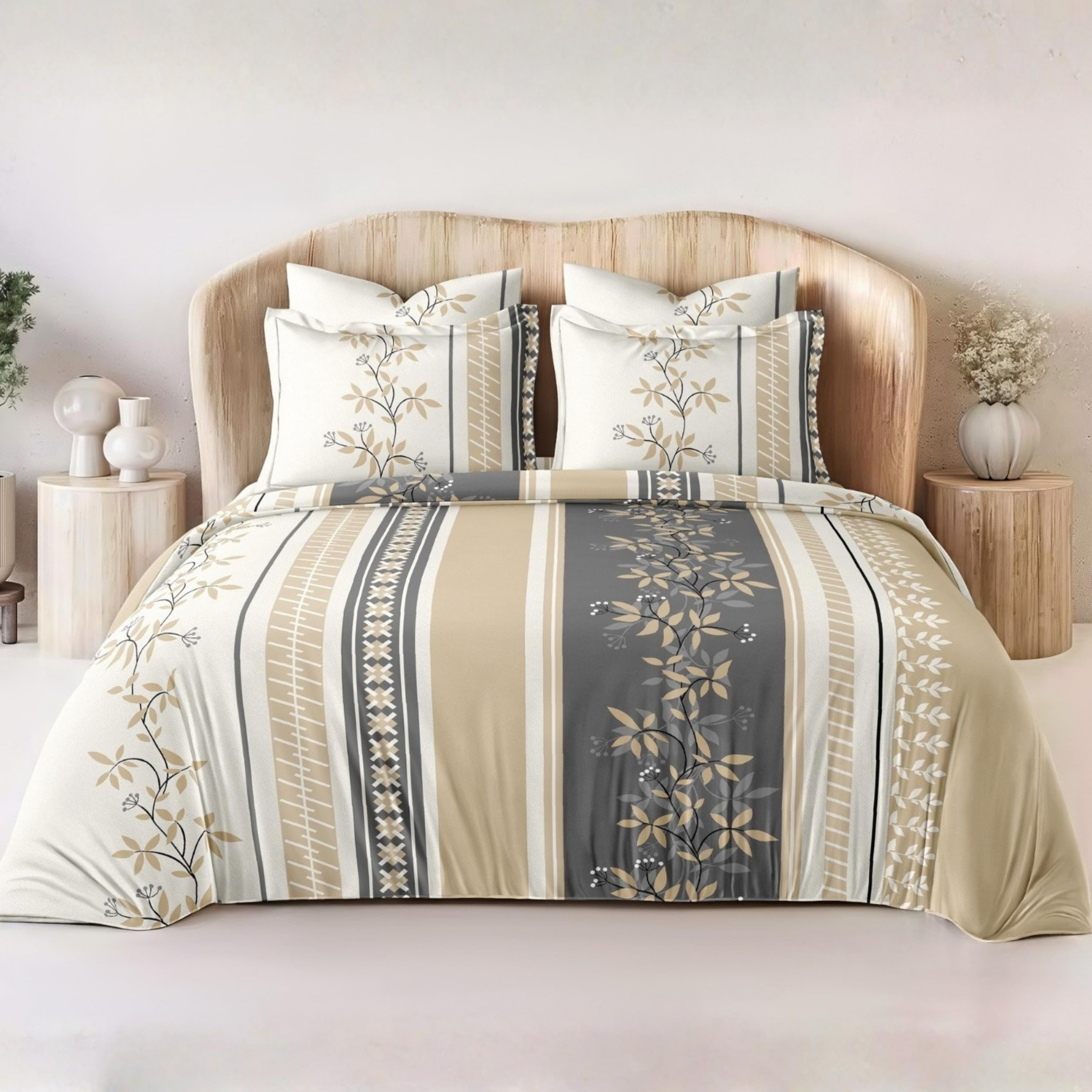 Raymond 100% Cotton Printed Double Bedsheet with 2 Pillow Covers | Soft Breathable King/Queen Size 108x108 Inch Botanic Stripe Bed Sheet Set | Premium Home Furnishing-image-35