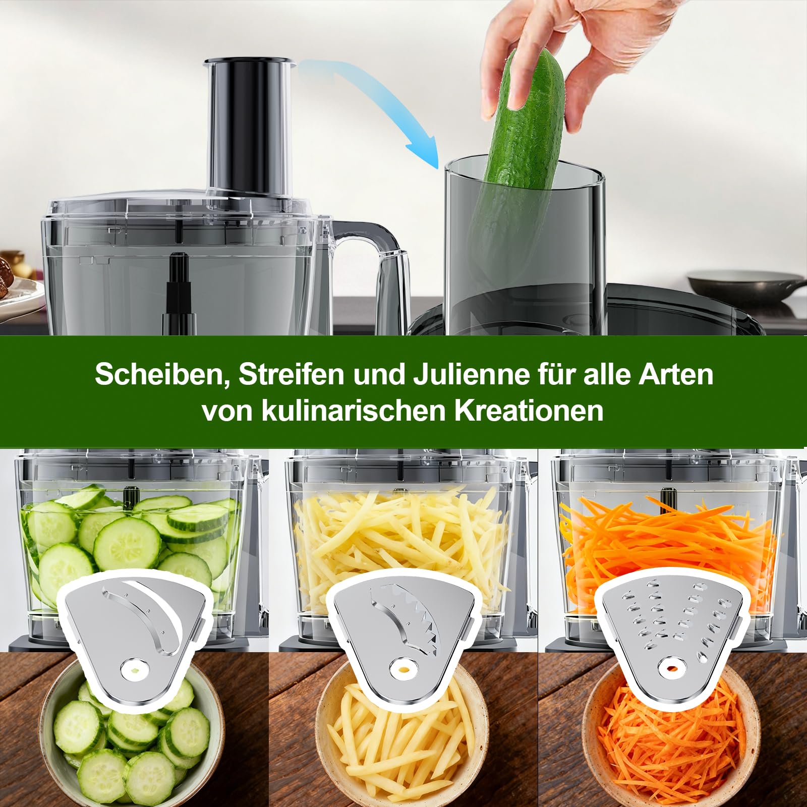 Camic Kompakte Küchenmaschine Food Processor 1500W Motor, 6 Funktionen, PowerChop, 3-in-1 Scheibe, Einfacher Zusammenbau, 2,5L Schüssel (Upgrade-Version)