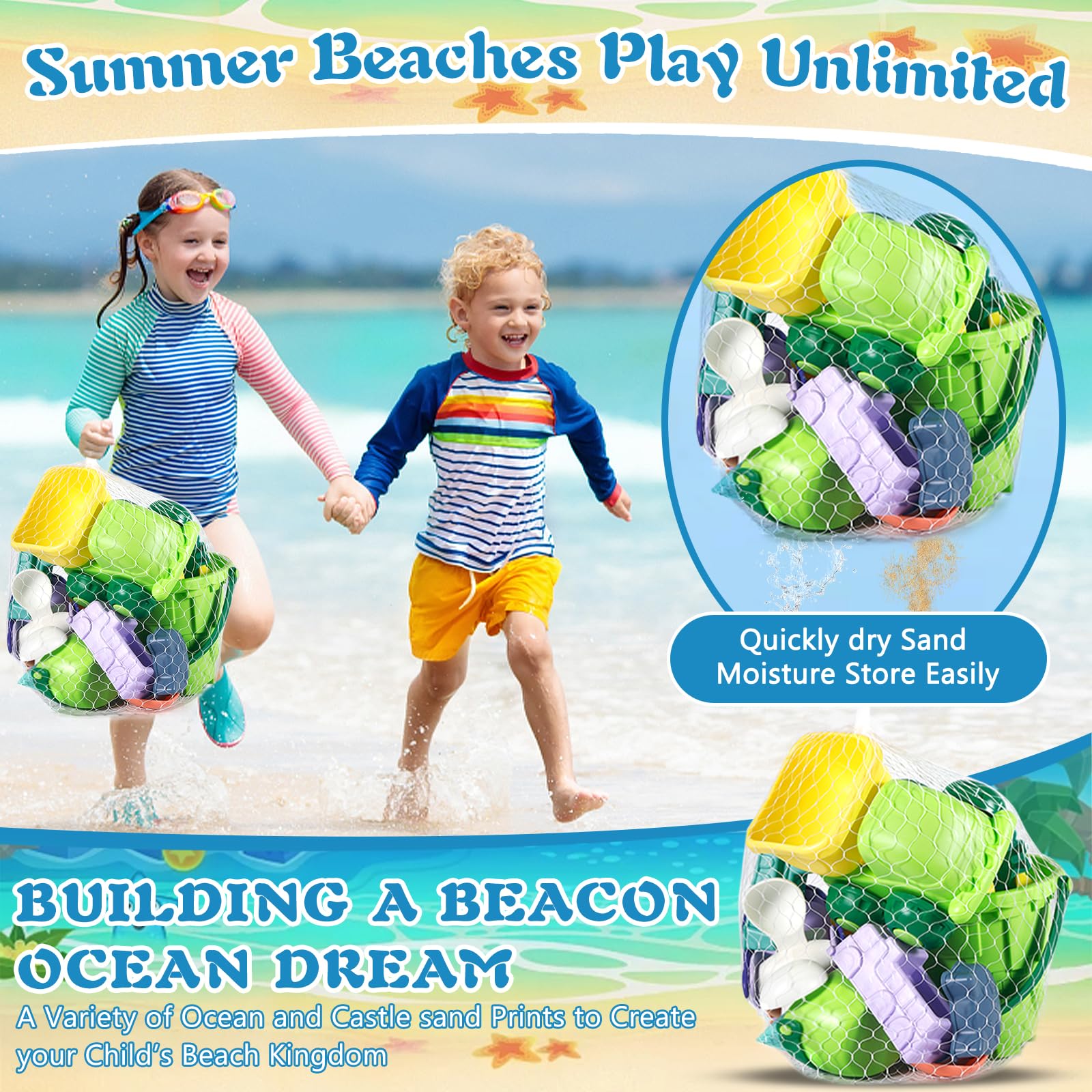 28-teiliges Strandspielzeug Set Für Kinder – Mit Sandformen, Schaufeln, Eimer & Netzbeutel – Für Strand & Sandkasten