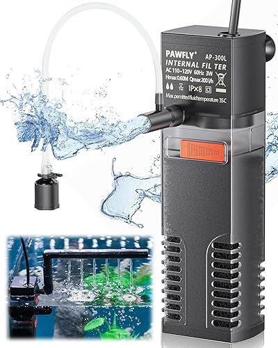 Pawfly Filtro interno para acuario, filtro de potencia sumergible con bomba de agua de 55 GPH para tanques de peces de 3 a 10 galones de circulación
