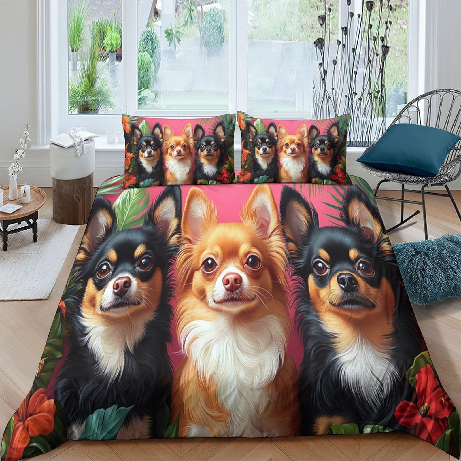 Ctjqhvkz Style-4 3D Printed Chihuahua Dog Fitted Sheet Microfiber Soft Colorful Puppy Mattress Cover For Bedroom Dorm Decor Protection Single（135X200cm）