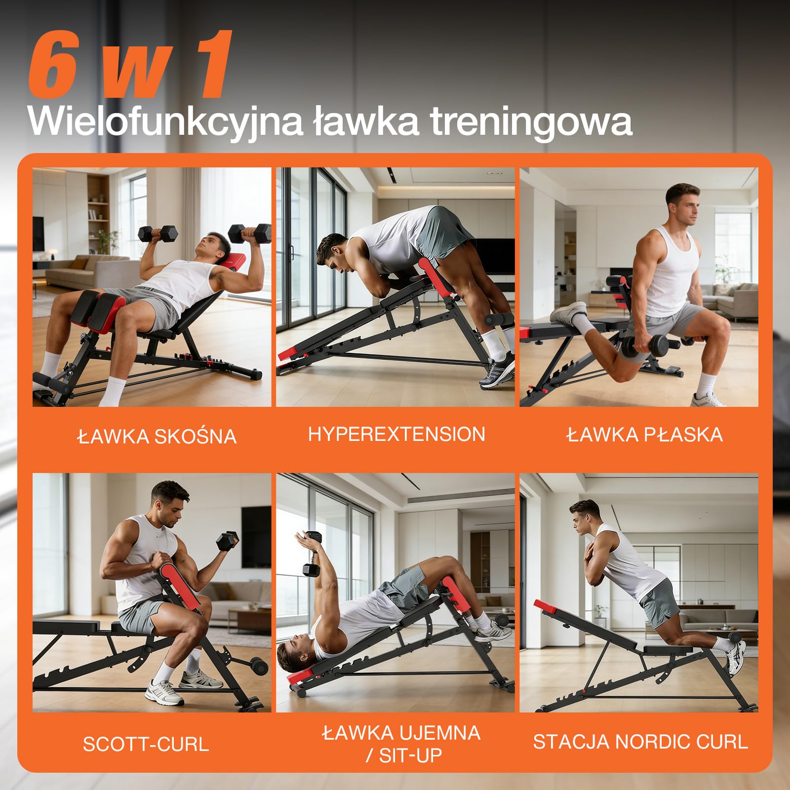 DH FitLife 2026 Ławka Treningowa Regulowana 6-w-1 z Hyperextension do Pleców do 350 kg | Wielofunkcyjna Ławka do Ćwiczeń do Domowej Siłowni | Ławka Skośna do Bench Press i Treningu Całego Ciała