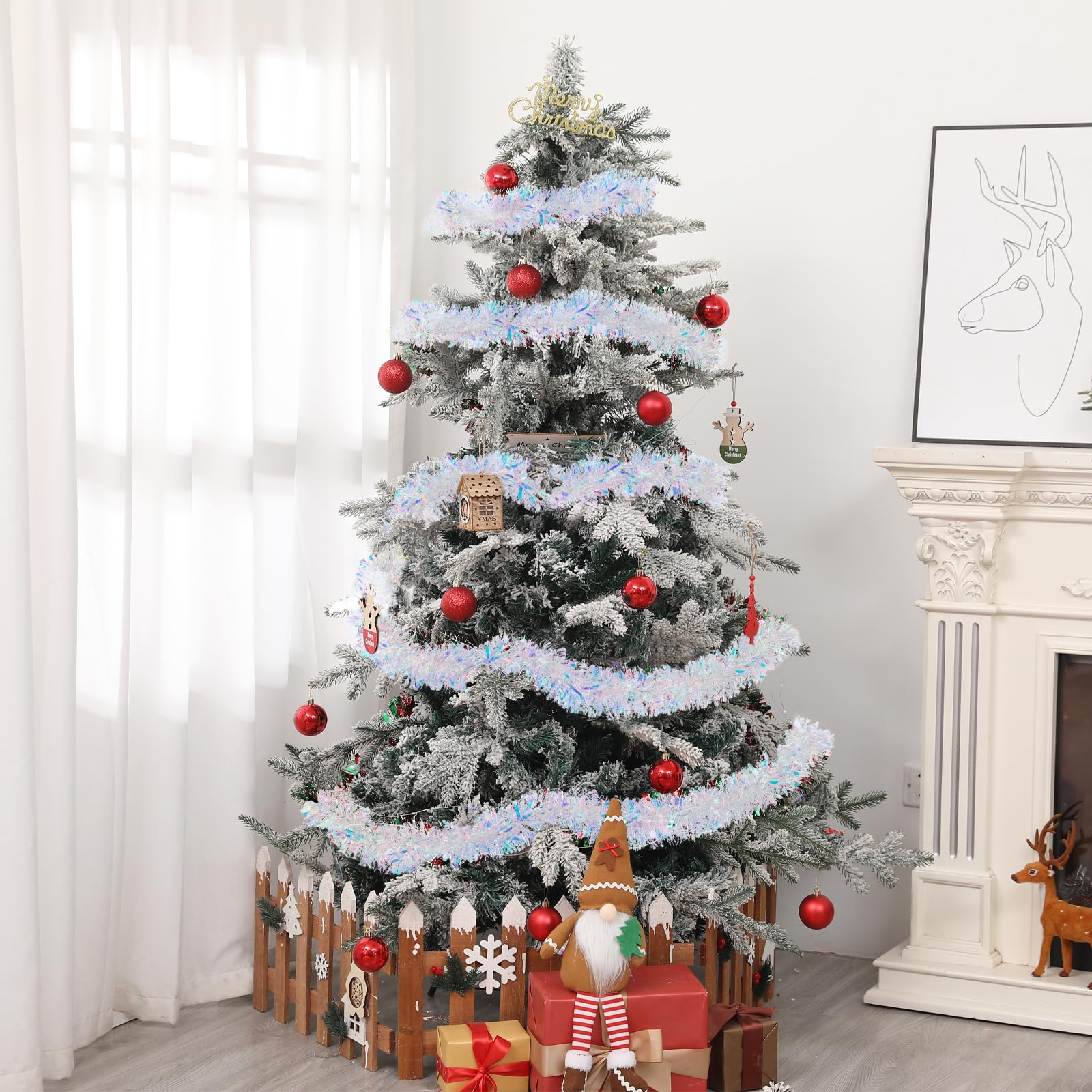 6 m lange Weihnachts-Lametta-Girlande, schillerndes Metallic-Lametta, gedrehte Girlande, Glitzerfolie, Girlande für Weihnachtsbaumdekoration, Hochzeit, Partyzubehör