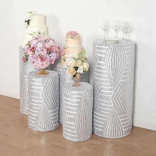 Vista 46 de Efavormart - Juego de 5 fundas de soporte para caja de exhibición cilíndrica de elastano, color negro, fundas elásticas para pilar de pedestal, 160