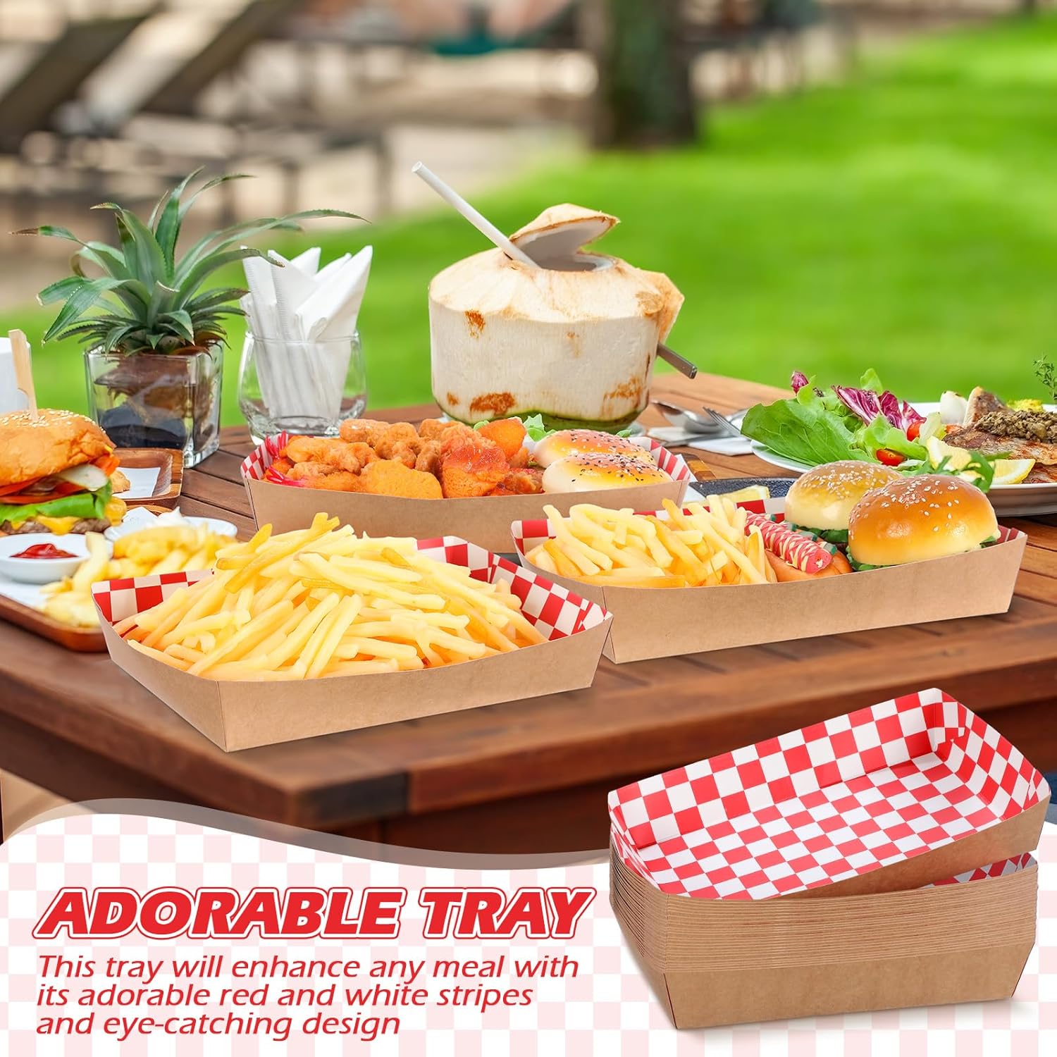 Disposable Red White Checkerboard Paper Food Trays 5 lb Heavy Duty Kraft Paper Food Serving Boats 10.2 x 7.1 x 2 Inch Nacho Taco Hot Dog Chips Snack Hamburger Holder for Party Restaurant (30 Pcs)