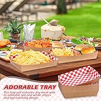 Vista 5 de Bandejas desechables de papel de ajedrez rojo y blanco, 5 libras, papel kraft resistente, barcos para servir alimentos, 10.2 x 7.1 x 2 pulgadas