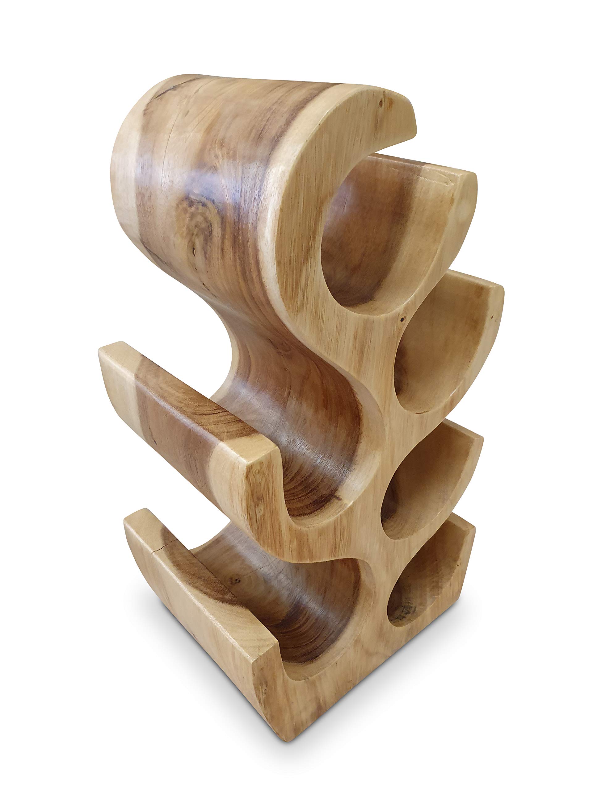 Kinaree Scaffale in legno di acacia naturale, per 6 bottiglie, realizzato a mano in Indonesia, in legno massello di design, idea regalo per gli amanti del vino