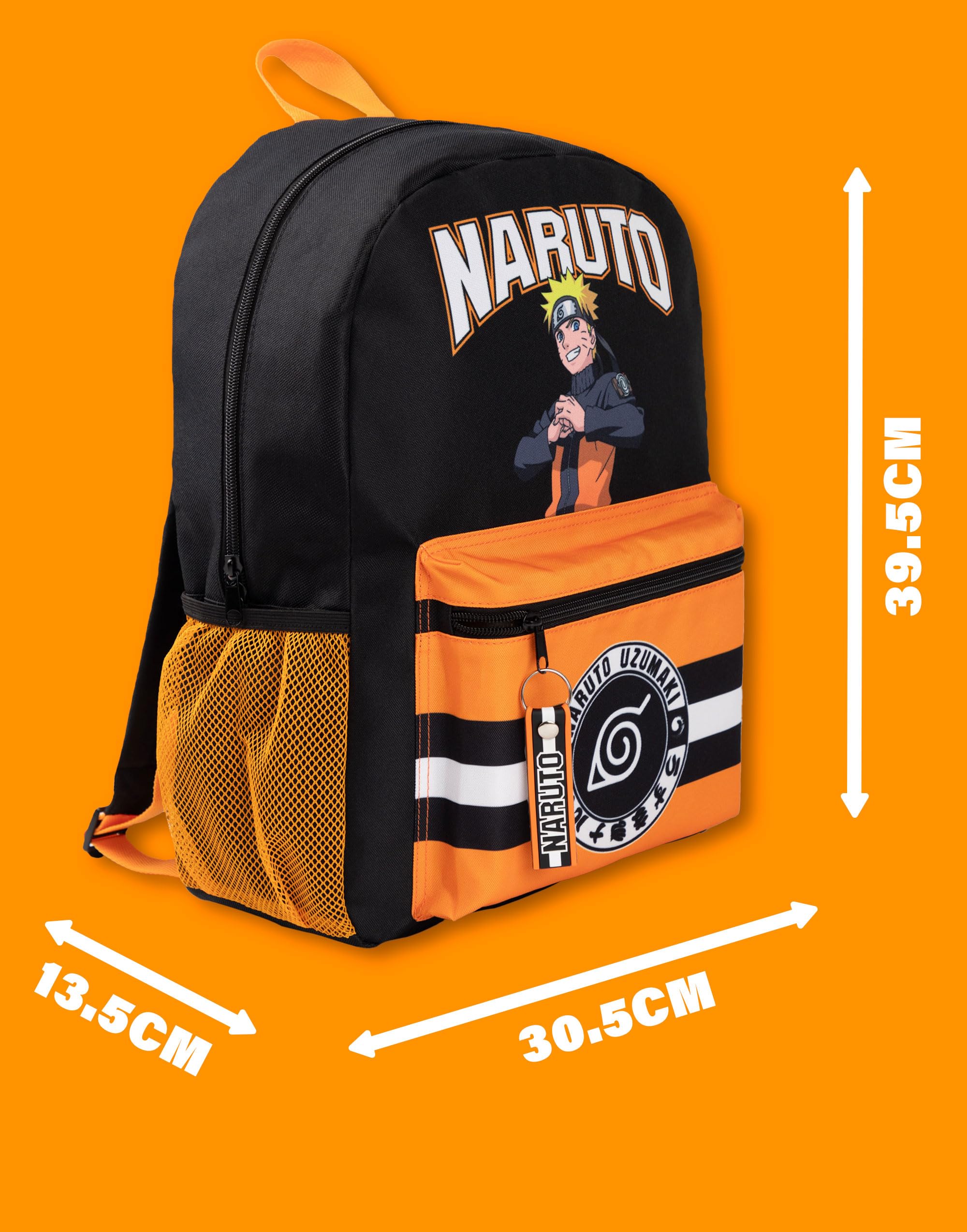 Naruto Shippuden Plecak dla Chłopców | Czarny i Pomarańczowy Plecak z Regulowanymi Paskami | Praktyczny i Zorganizowany Bagaż Uzumaki Hokage dla Dzieci | Prezent Merchandising Serii Anime