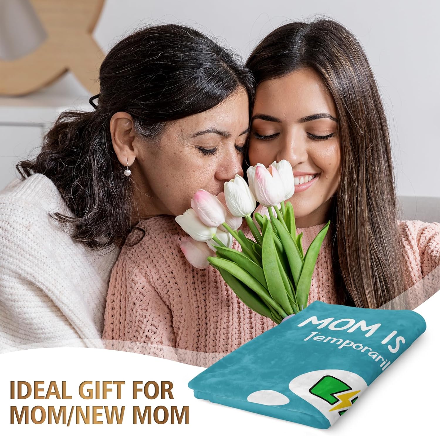 Craftique Gifts for Mom Birthday Christmas- Funny Soft Mom is Charging Blanket- New Moms Gifts for Women, Practical Blanket Throw for Napping Travel, 80”×60”