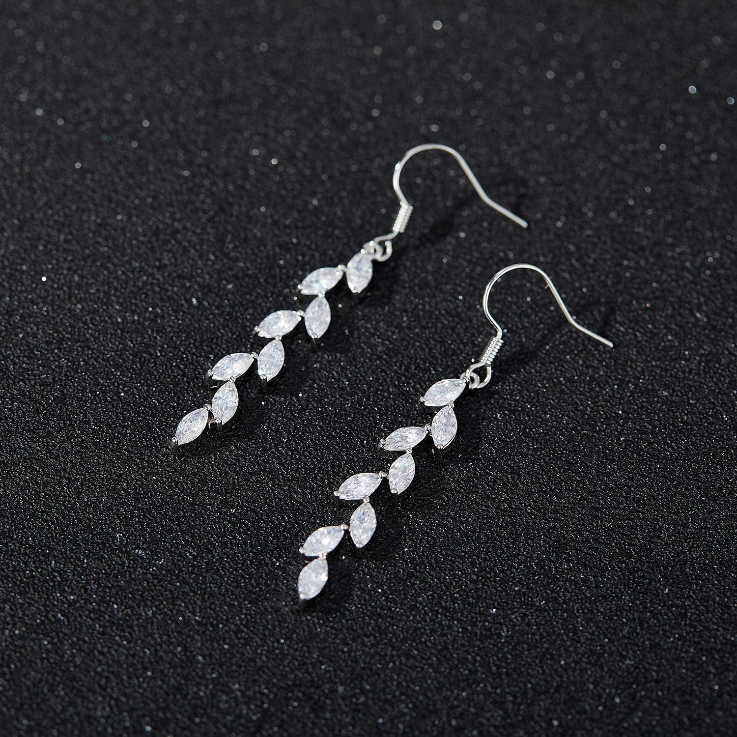 SWEETV Marquise Wedding Dangle Earrings for Brides Bridesmaid, Crystal Long Bridal Earrings for Women Prom - Image 5