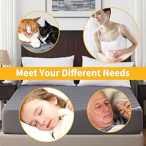 Miniatura 8 de Protector de colchón impermeable de tamaño matrimonial, rayón hecho de bambú gris, funda de colchón de tela de aire 3D, transpirable, sin ruido, con