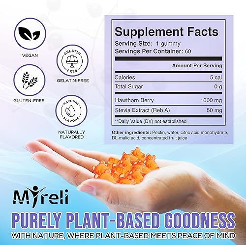 Miniatura 3 de Gomitas Hawthorn Berry de 1000 mg, suplemento vegano en gomitas, sin gluten, sin soja, sin lácteos, sin OMG, fórmula limpia y a base de plantas para