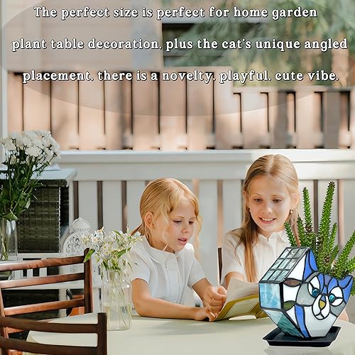 Miniatura 6 de Maceta de gato de vitral, bonitas macetas para plantas, maceta pequeña con diseño único de cara de gato, decoración de terrario inclinable, 4.6 x 3