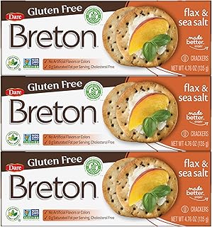 Breton Gluten Free Flax & Sea Salt Crackers (Pack of 3) - Non-GMO, Plant...