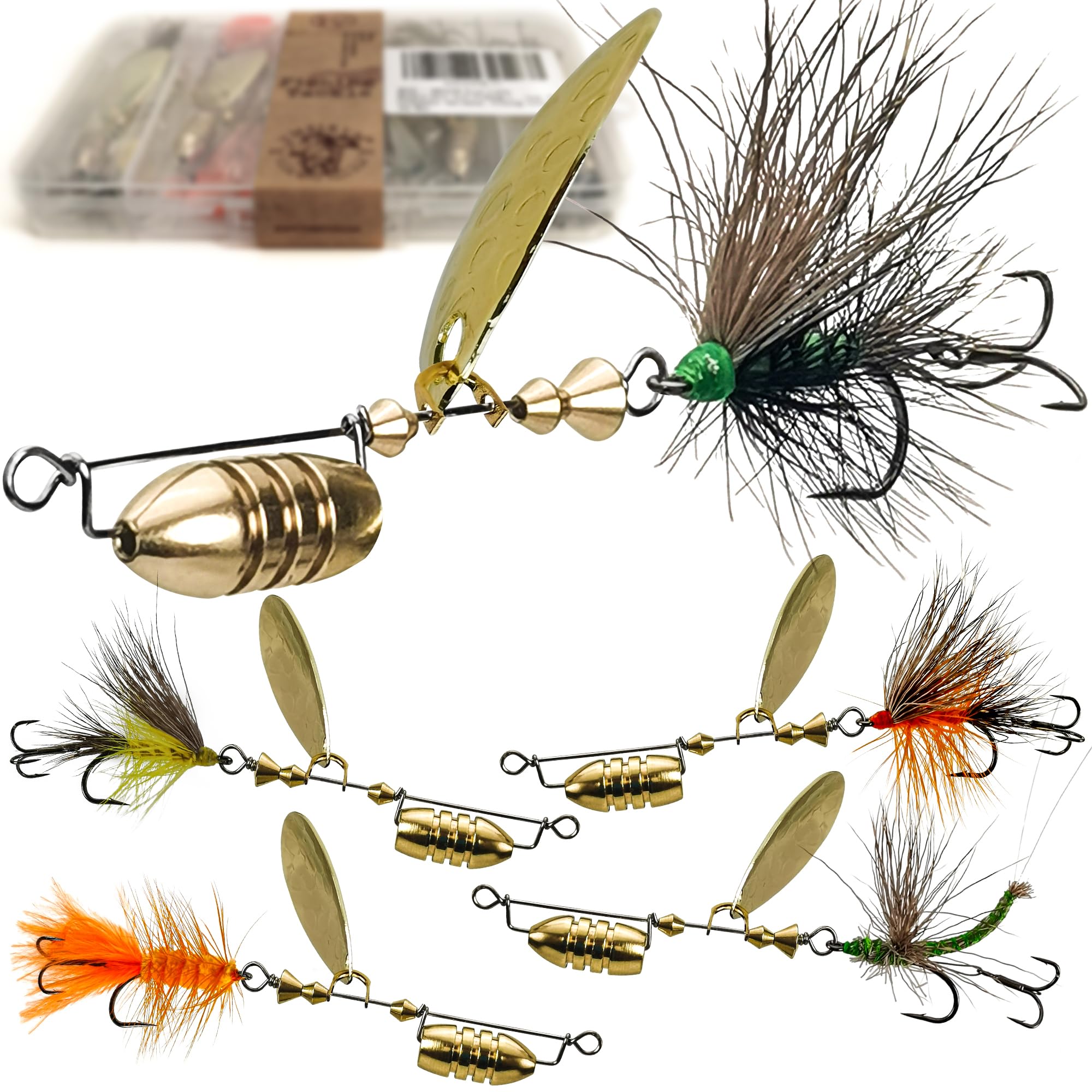 VMSIXVM Trout Lures Rooster Bait Tail Fishing Spinnerbaits, Brass Hard Metal Spinner Baits Trout Fishing Lures for Bass Salmon Pike Freshwater Saltwater Lake River
