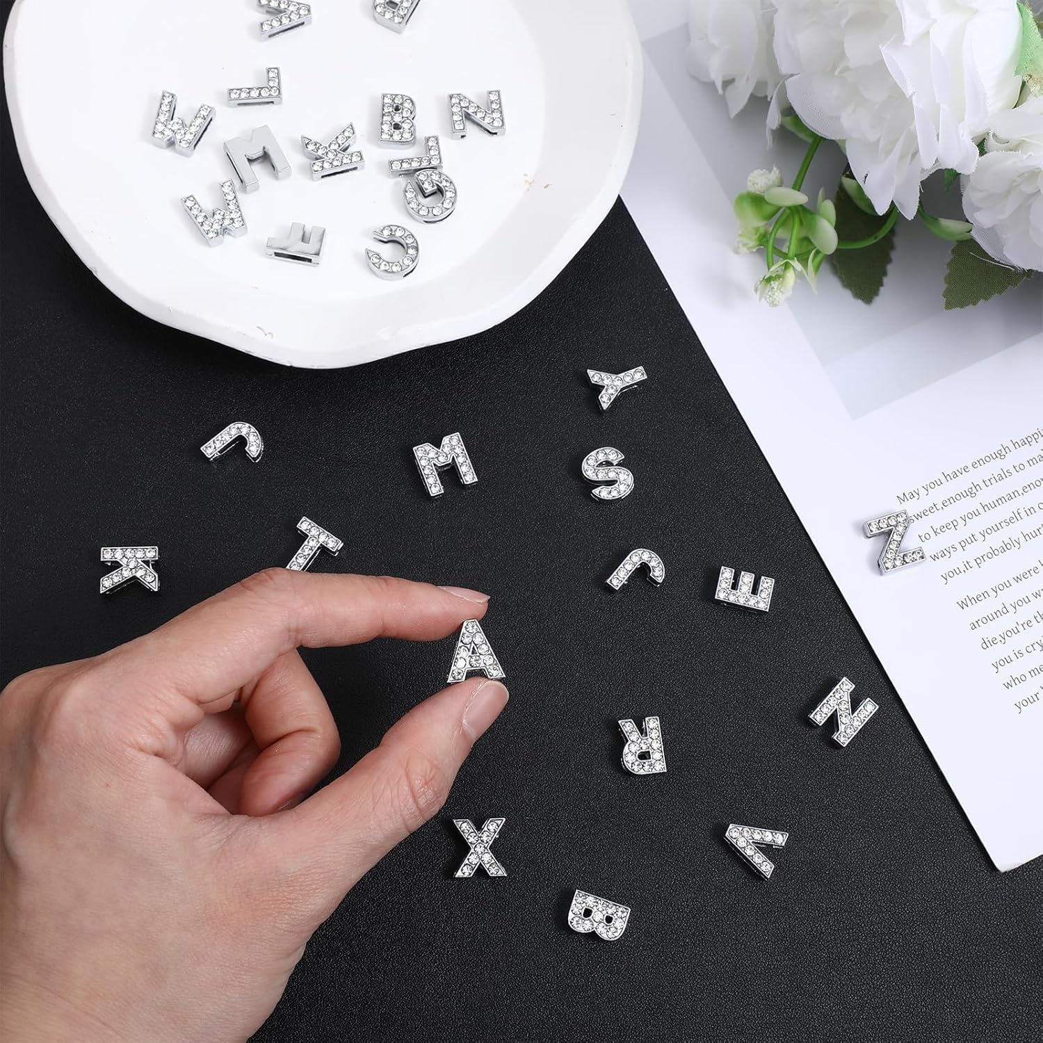 52PCS Silver Letter Charms 8mm A-Z Rhinestone Junk Letter Charms for Jewelry Making Alphabet Rhinestone Charm for DIY Junk Cases Wristbands Bracelets Art Crafts - Image 4