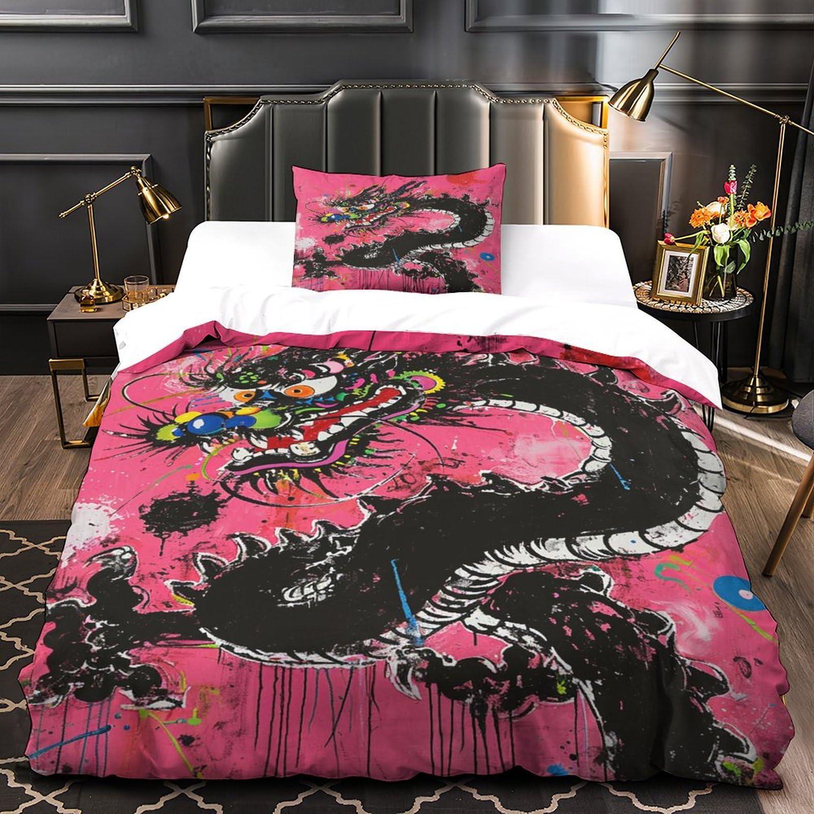 Housse de couette dragon 3D idée cadeau idéale pour lit simple 135x200cm