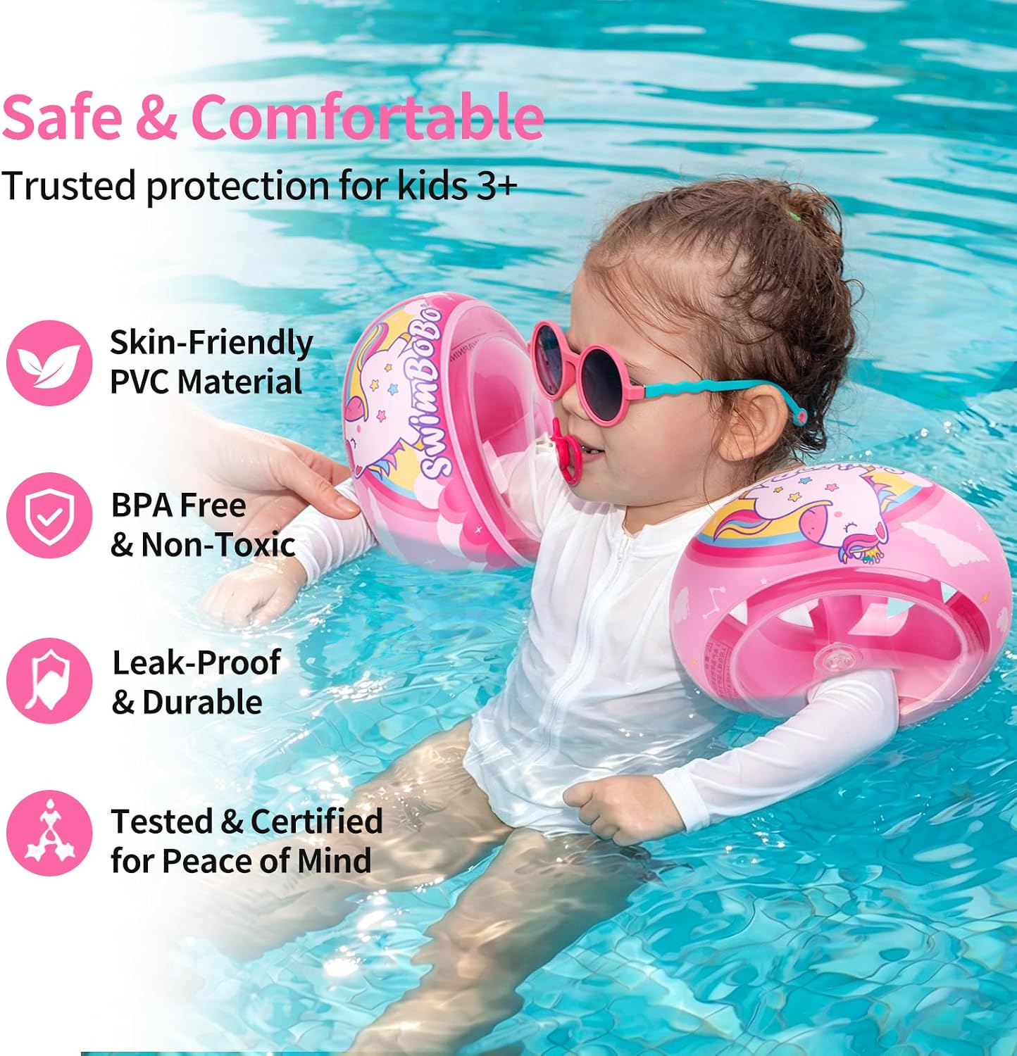 Soft Swimmies Toddler Floaties, Learn-to-Swim Inflatable Pool Floats & Arm Floaties, Swimming Pool Accessories for Kids Aged 3-6
