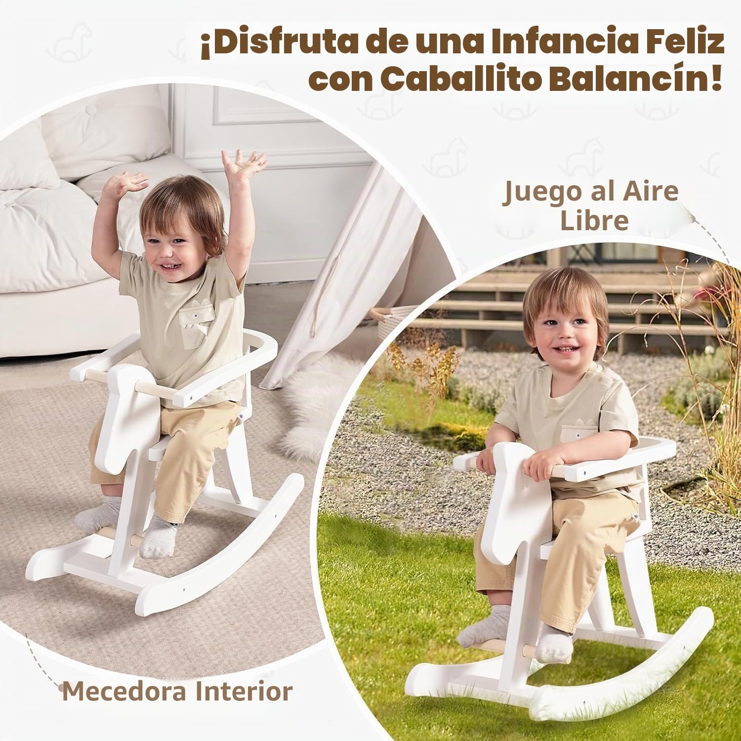 Labebe Bebé Mecedora Madera Blanco, Caballito Blanco para bebé 1-3 años, Caballo Mecedora Caballo pequeño/Columpio niño/Caballito/Animal Swing