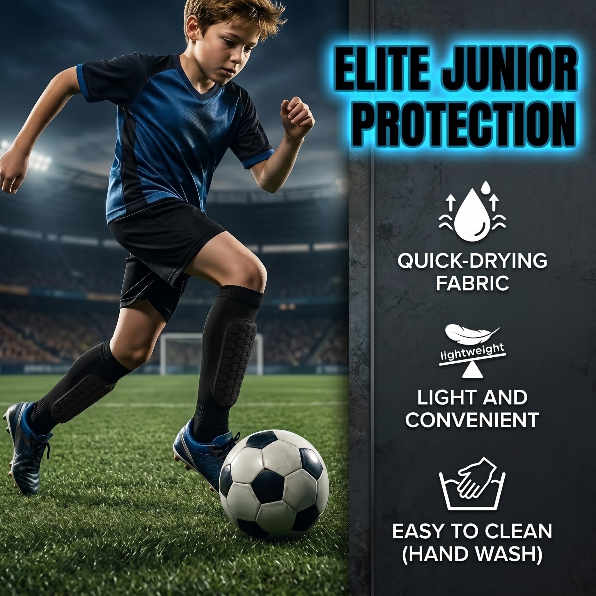 Espinilleras Fútbol para Niños y Jóvenes con Calcetines de Sujeción, Protección de Tibia con Acolchado EVA, Espinilleras Transpirables y Antideslizantes, Regalos Futboleros (Talla MS, 1 Par) — view 4