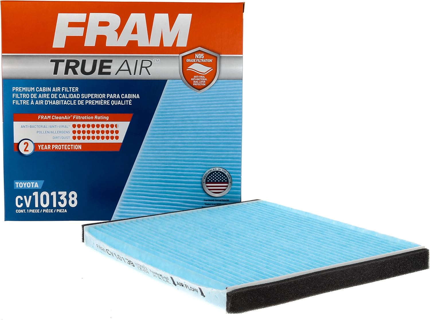 FRAM Automotive Replacement TrueAir Cabin Air Filter for Car Passenger Compartment Dual-Layered Filter (CV10138), 2 Pack