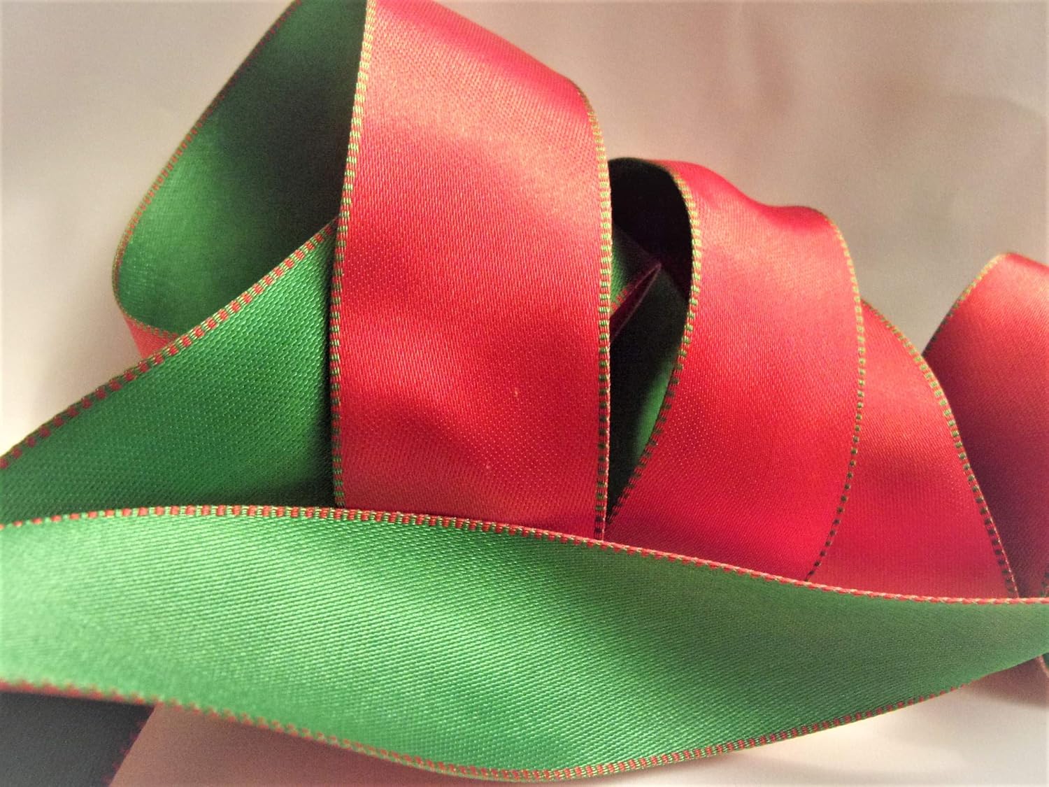 Wire Edged Two Tone Christmas Ribbon - Red & Green - 100% Polyester 10 Yards, 1-1/2 Wide - Use for Wreath Bows and Holiday Decorating!
