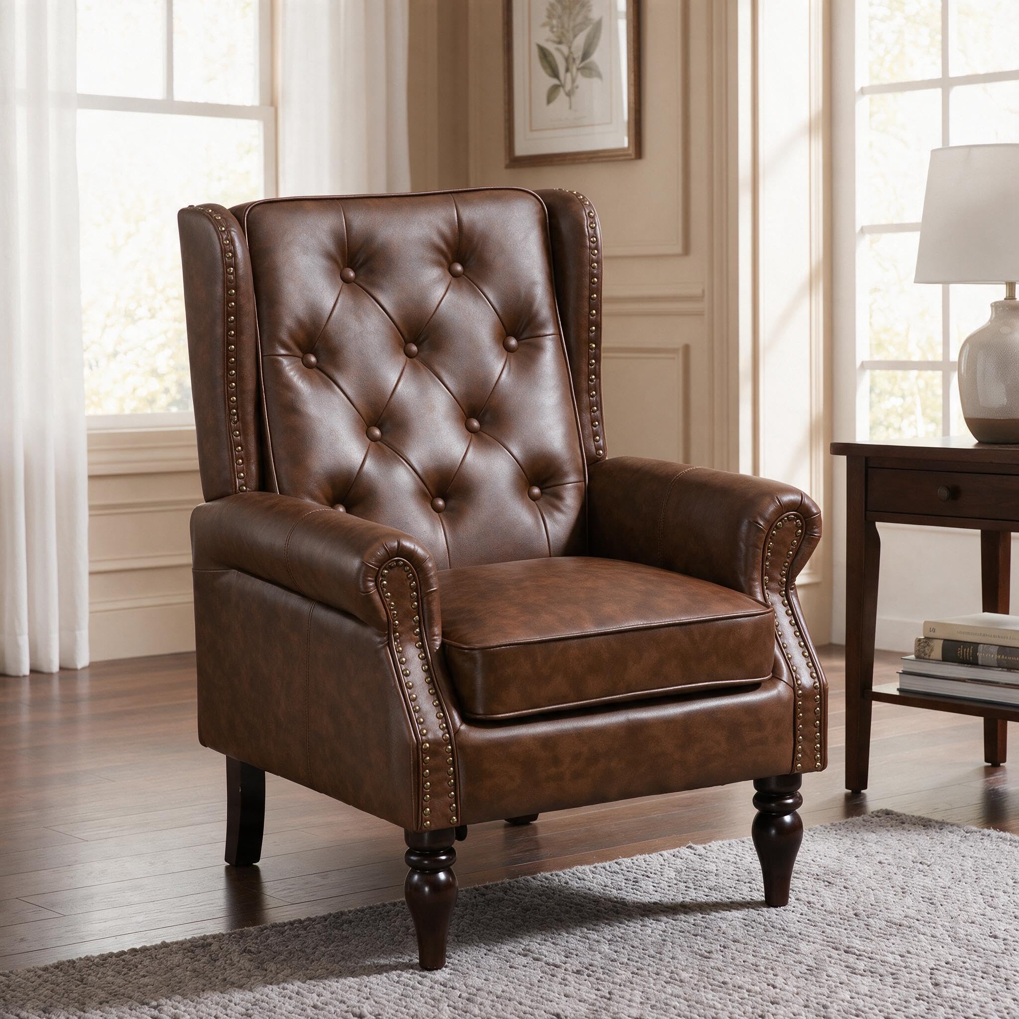 Single PU Recliner Chair, Diamond Quilted Accent Armchair, Brown
