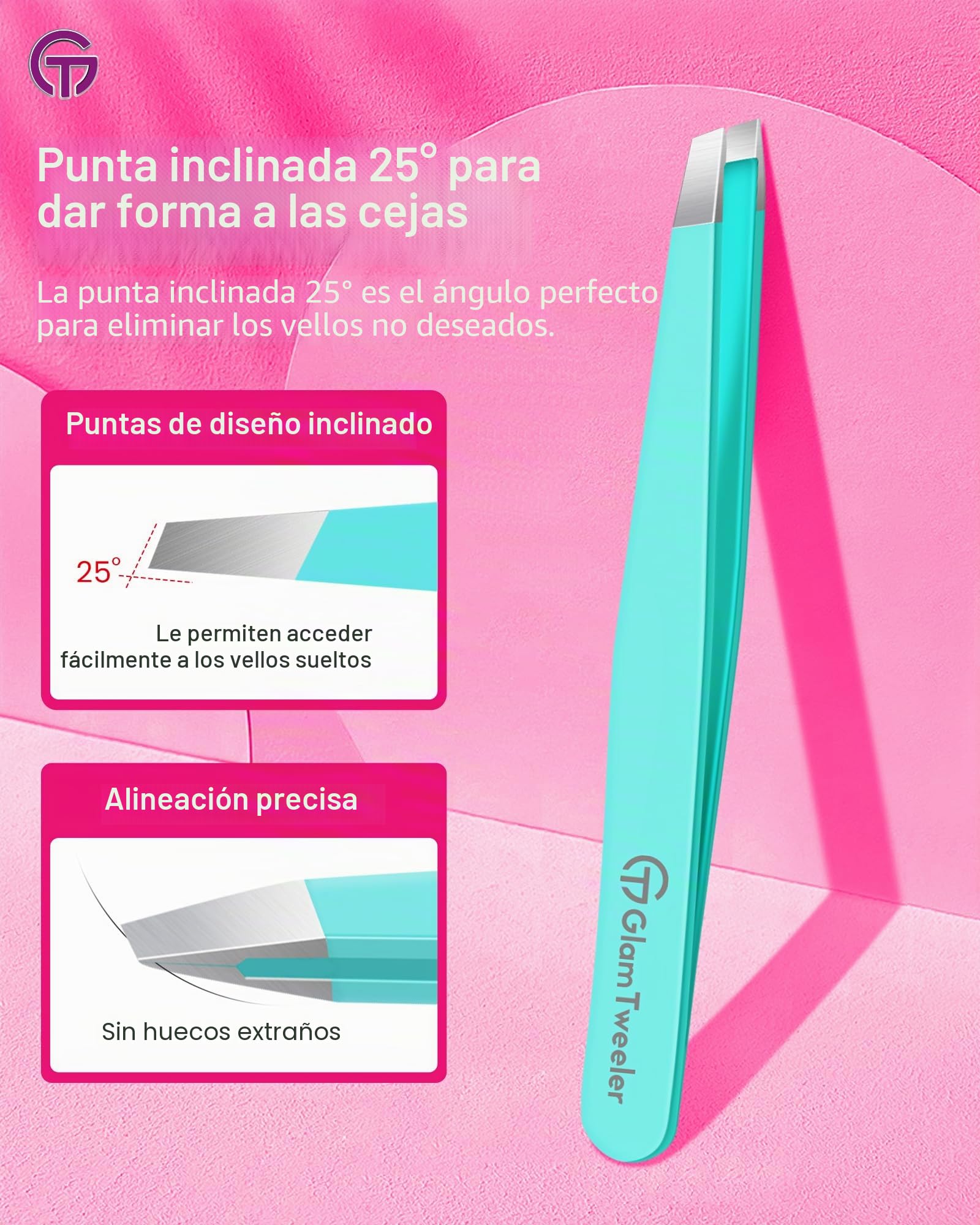 GlamTweeler Expert - Pinzas de depilación de cejas con funda de cuero, punta inclinada de alta precisión, pinzas de acero inoxidable para hombres y mujeres (color azul huevo de Robin)