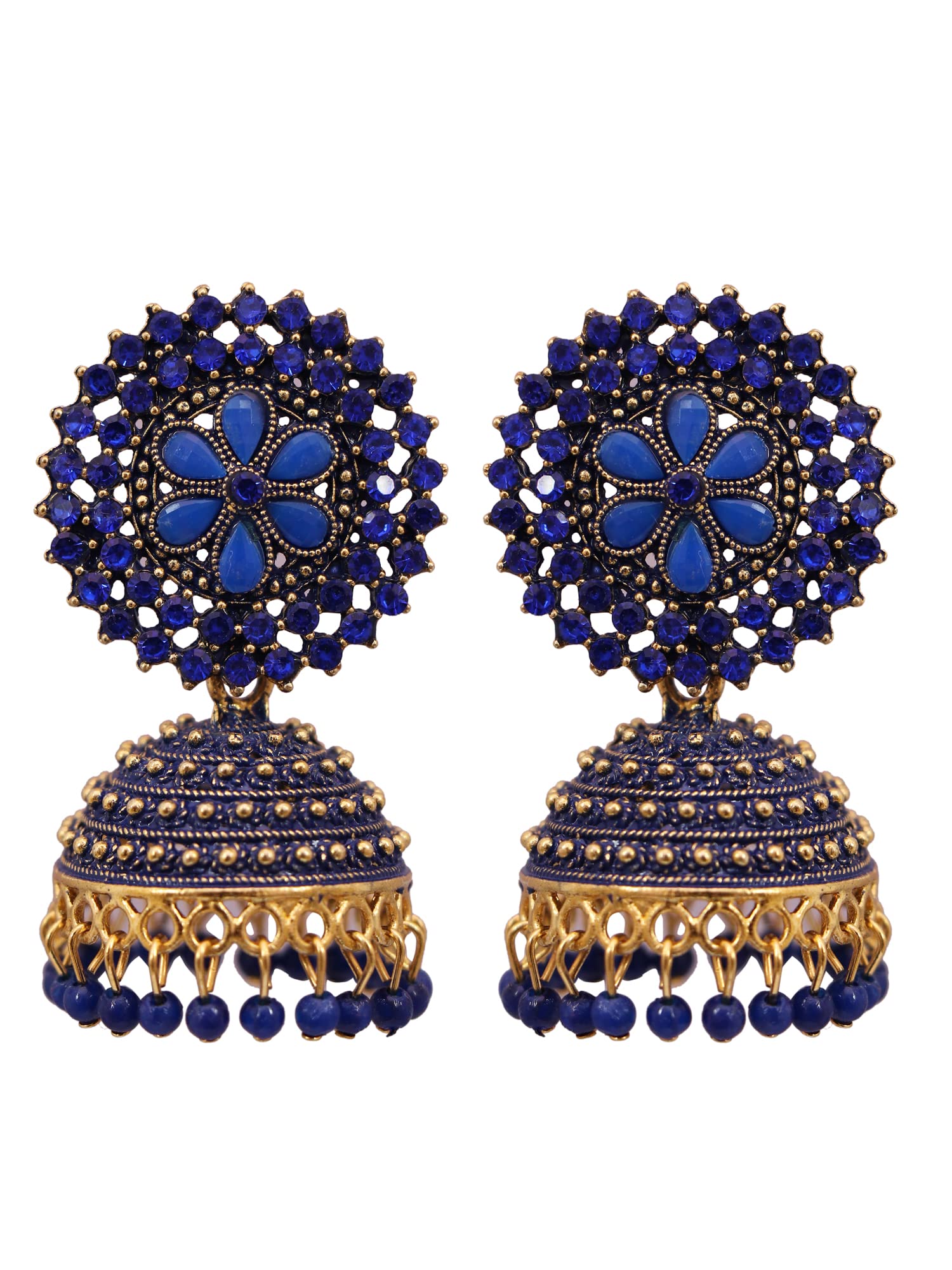 Crunchy FashionBollywood Jewellery Traditional Ethnic Bridal Bride Wedding Bridesmaid Oxidised Silver Indian Meenakalri Jhumka Jhumki Earrings Jewelry For Women